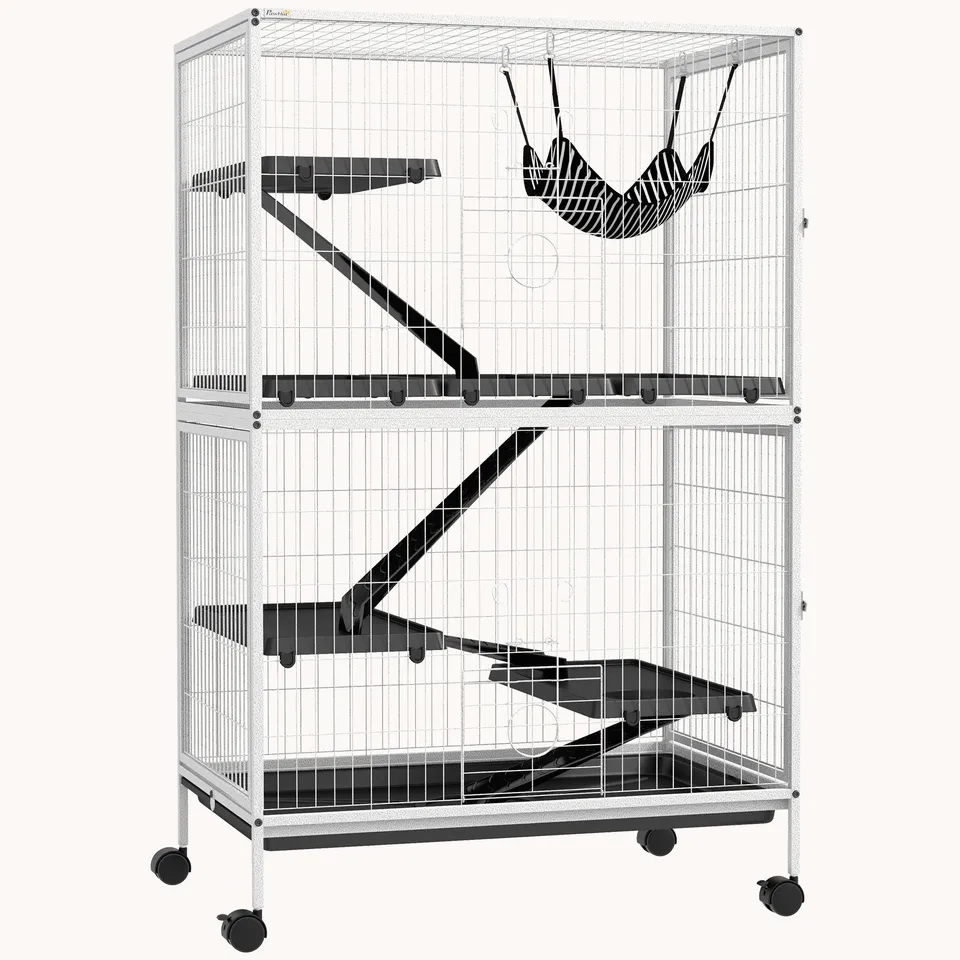 pawhut-cage-5-tages-127-cm-petits-animaux-avec-4-portes-et-plateau-amovible-gris image 1