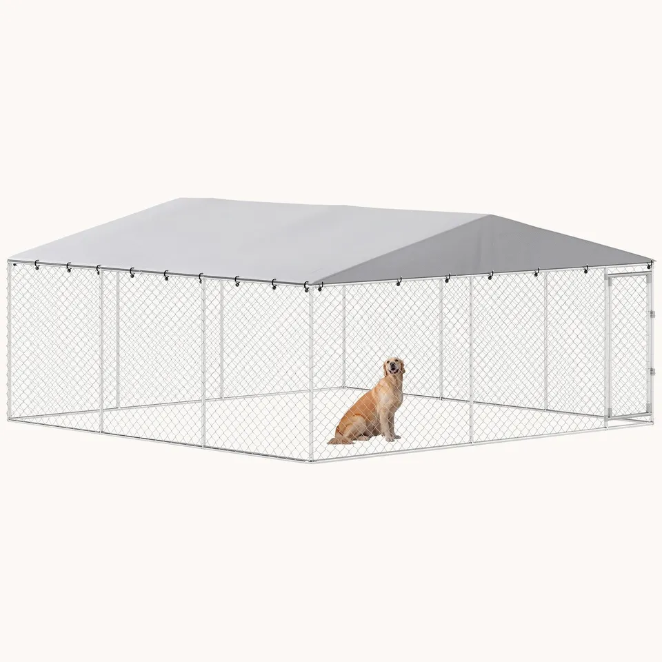 pawhut-chenil-ext-rieur-chien-avec-b-che-imperm-able-15-x-15-argent image 1