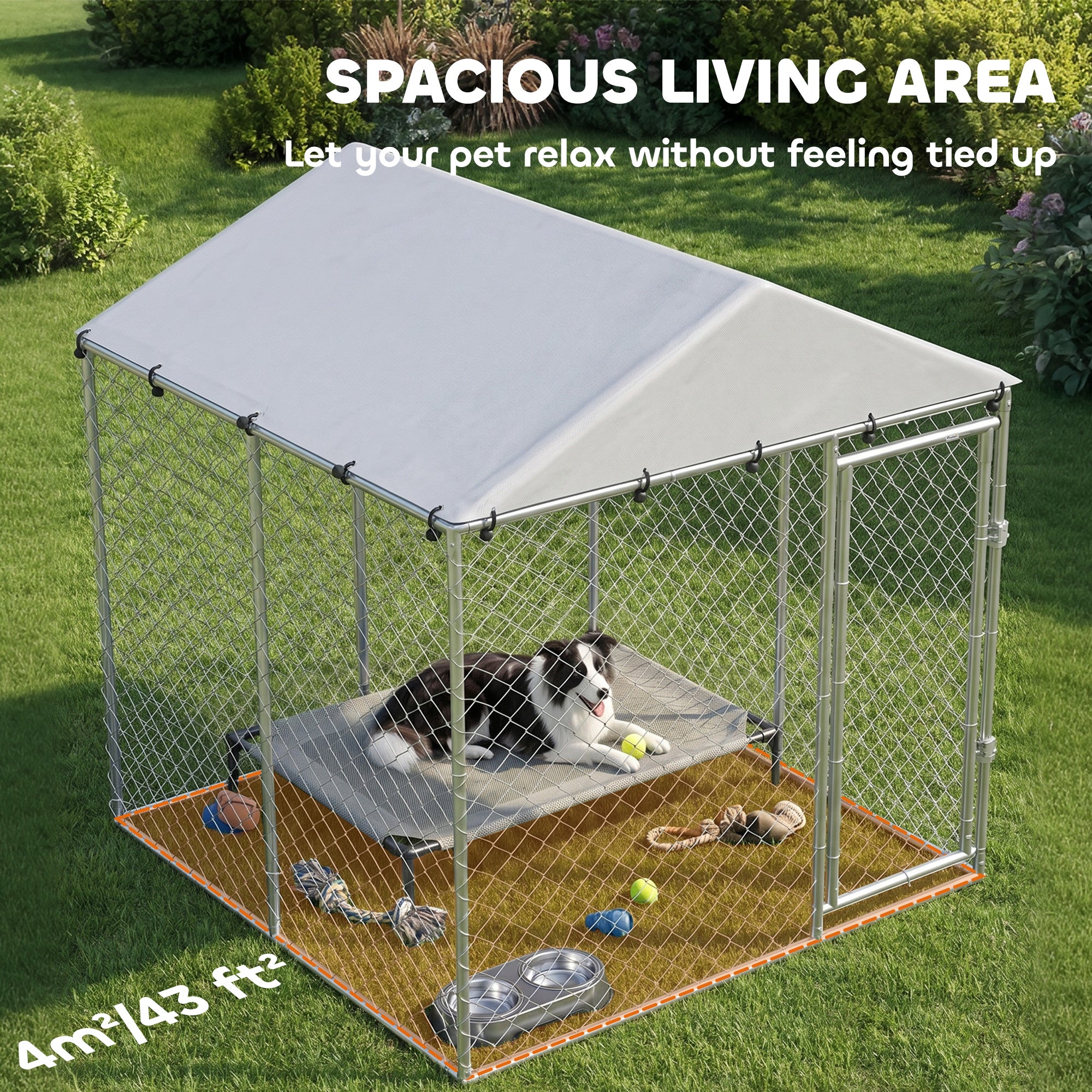 pawhut-chenil-ext-rieur-pour-chien-2-x-2-x-2-m-avec-toit-anti-uv-et-b-che-imperm image 7