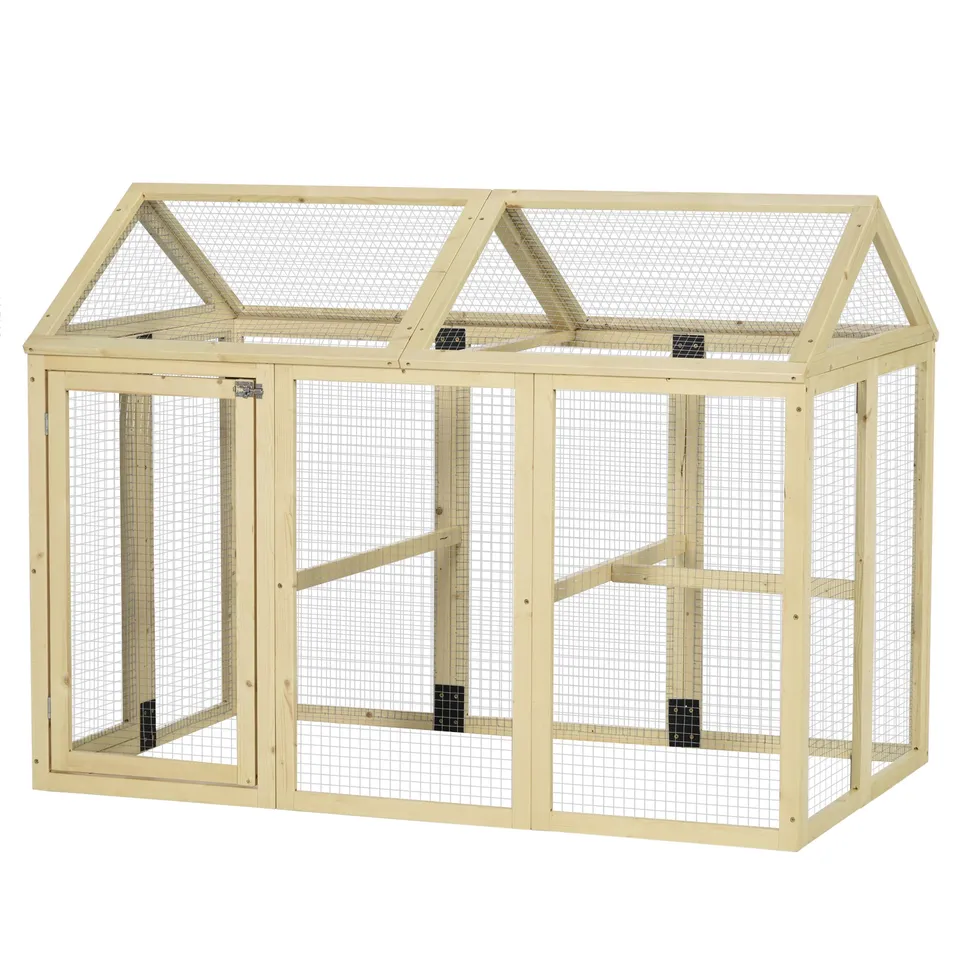 pawhut-parc-ext-rieur-pour-poules-avec-perchoirs-et-2-portes-1-3-poules-naturel image 1