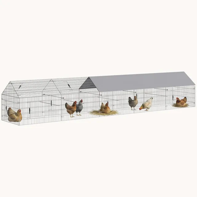 pawhut-enclos-poulailler-m-tal-avec-b-che-et-10-portes-pour-7-9-poules-gris image 1