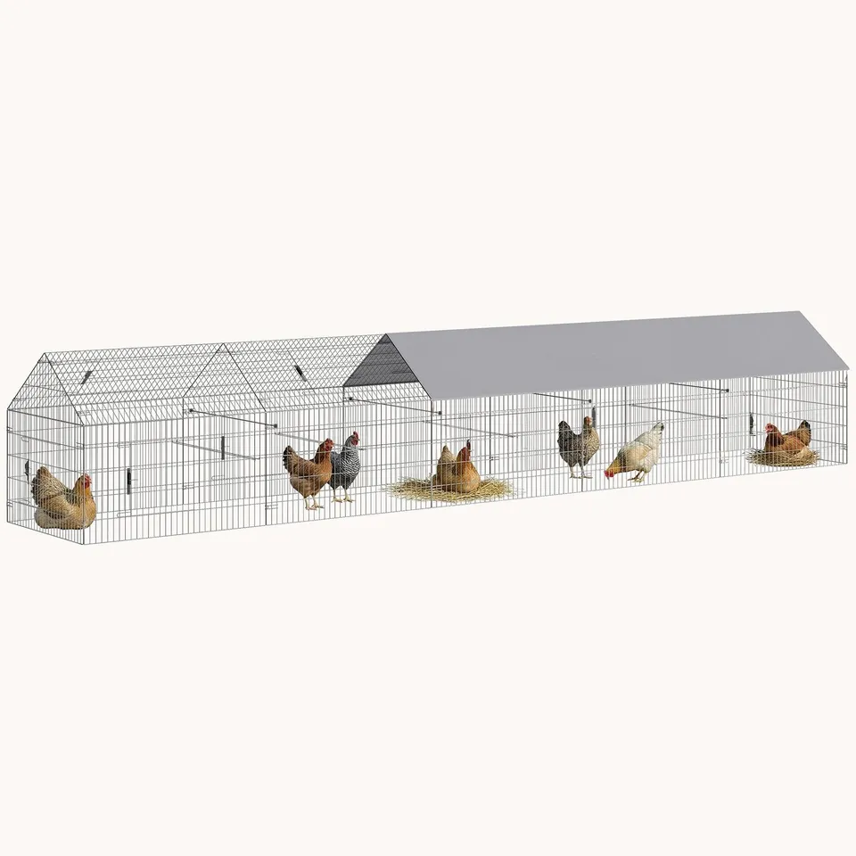 pawhut-enclos-poulailler-m-tal-avec-b-che-et-10-portes-pour-7-9-poules-gris image 1