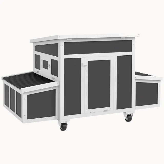 pawhut-poulailler-mobile-avec-2-pondoirs-plateau-et-roues-gris-fonc image 1