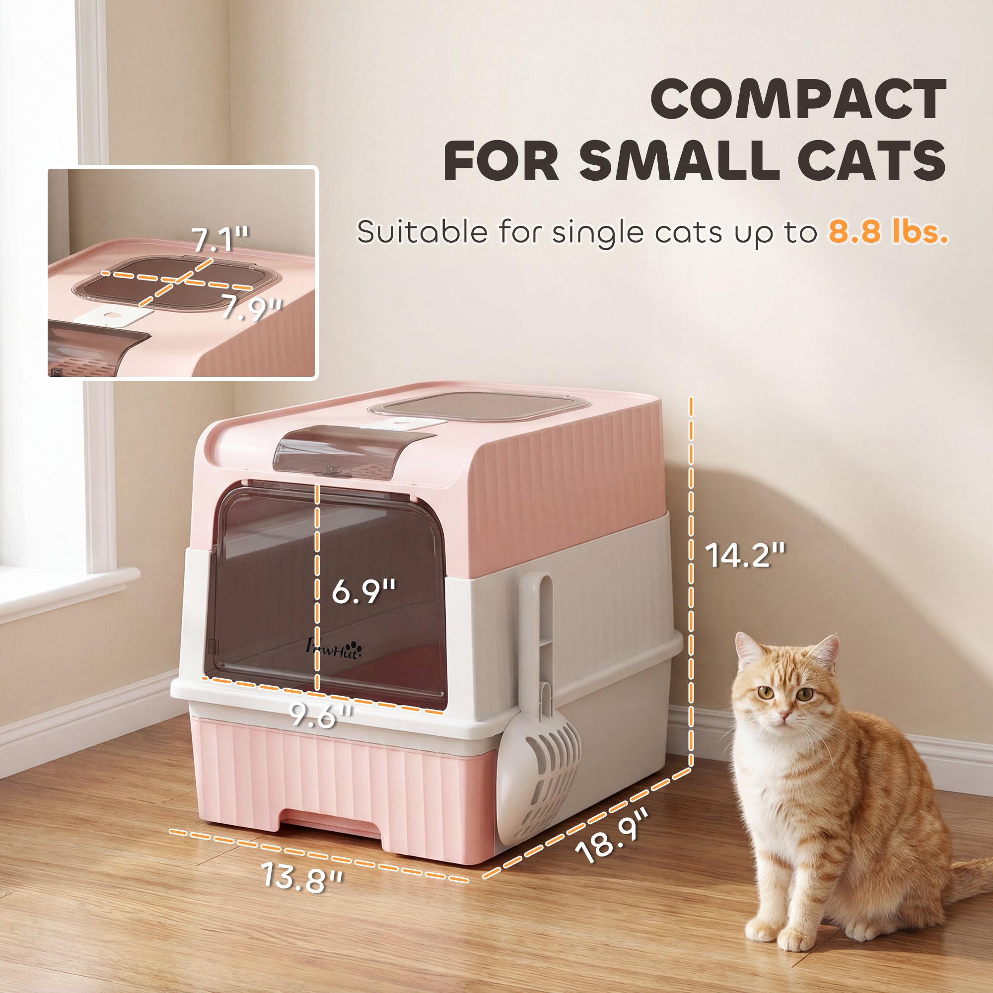 pawhut-bac-liti-re-pour-chat-ferm-avec-tiroir-pelle-et-sortie-par-le-dessus-rose image 5