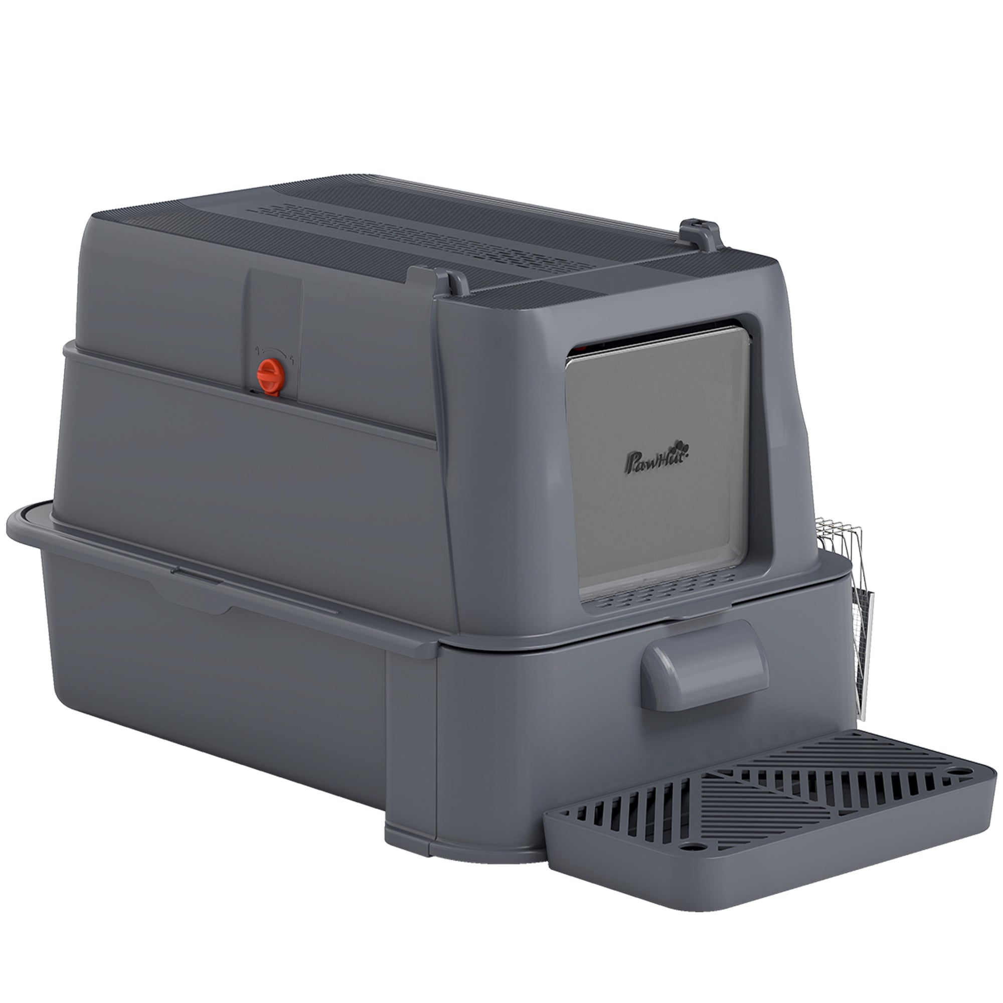 pawhut-bac-liti-re-xl-en-acier-inoxydable-avec-couvercle-et-tiroir-gris-fonc image 2