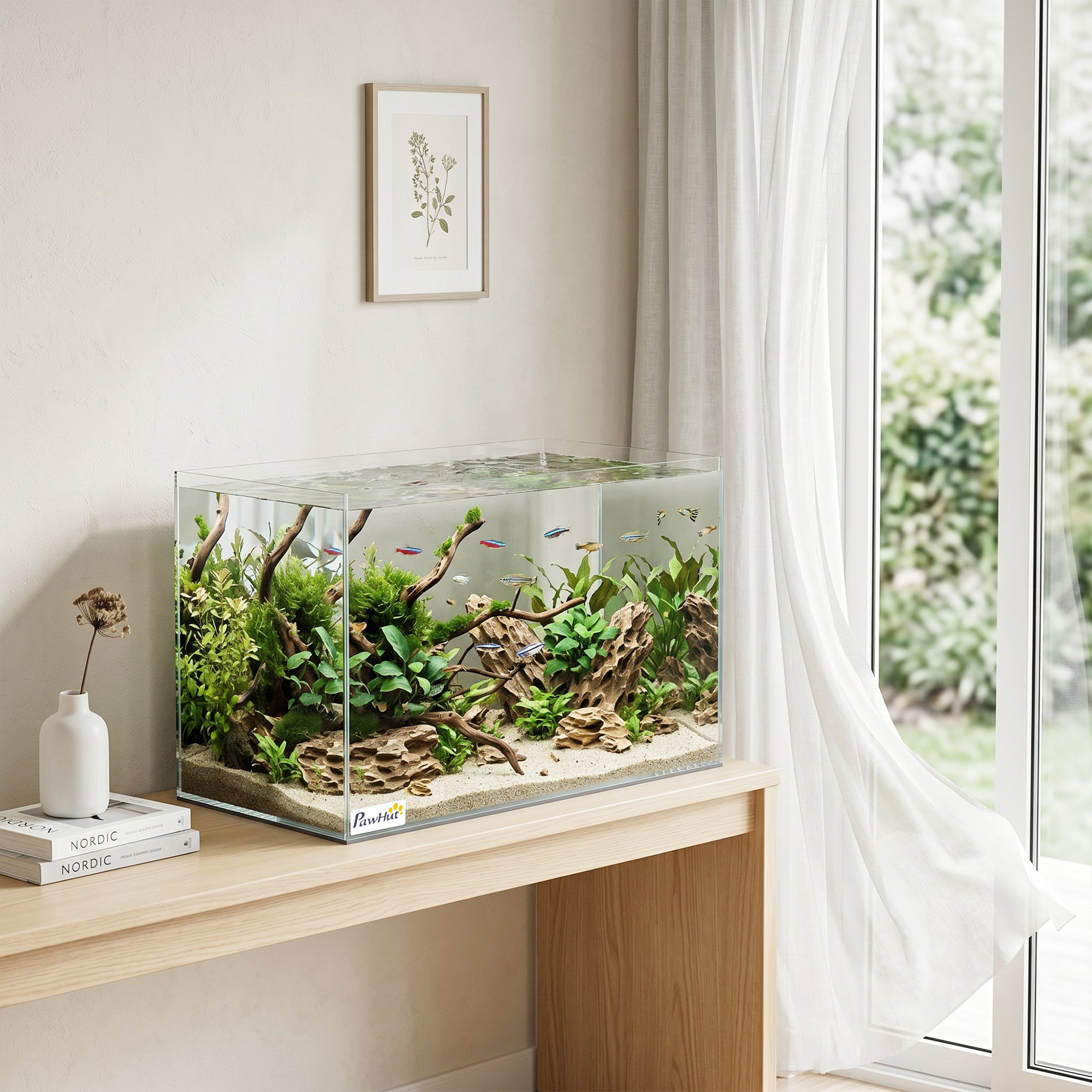 pawhut-aquarium-en-verre-43l-50-x-30-x-30-cm-avec-tapis-de-protection image 4