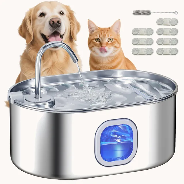 pawhut-fontaine-eau-7l-en-inox-avec-filtres-et-pompe-silencieuse-pour-chat-et-ch image 1