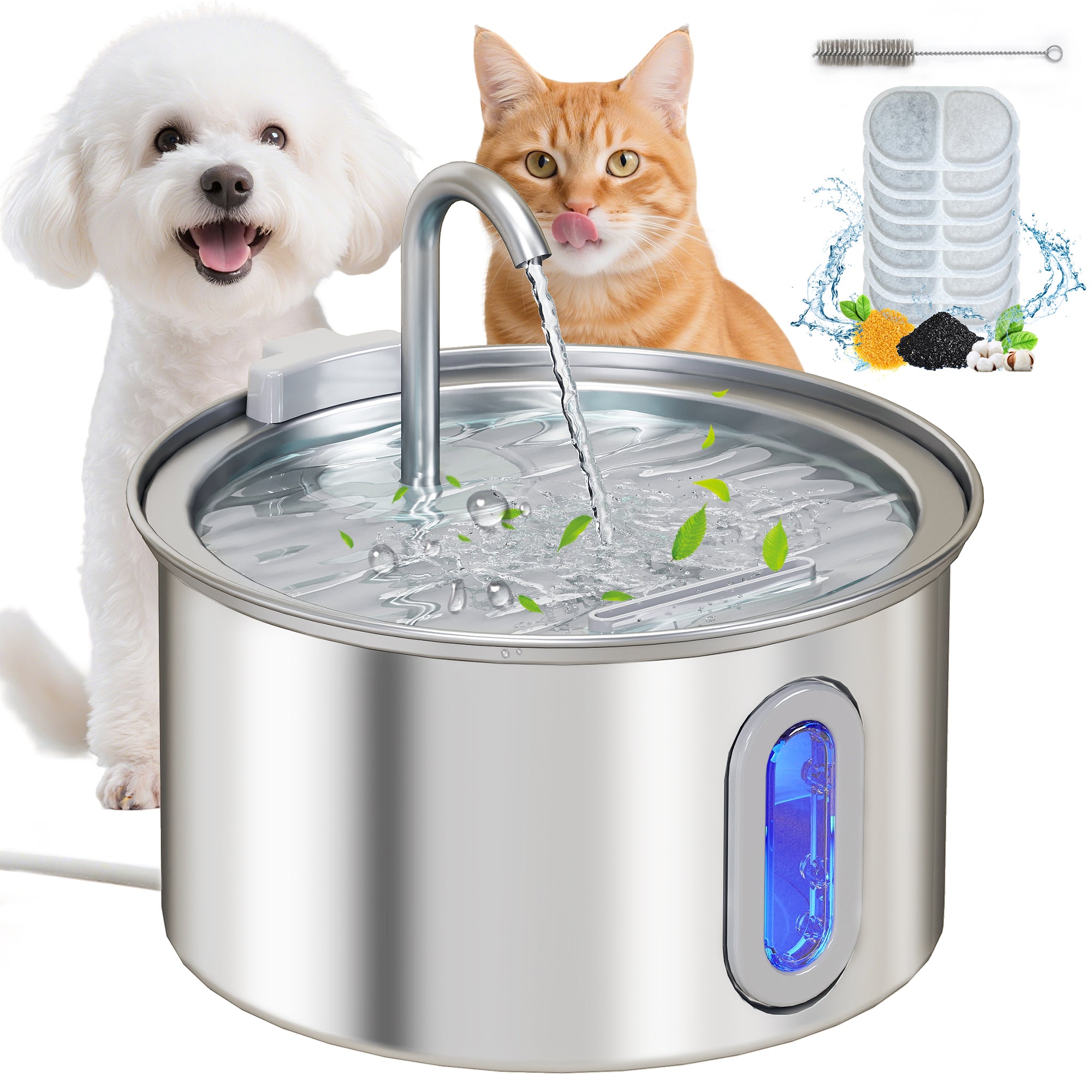 pawhut-fontaine-eau-chat-inox-2-5-l-ultra-silencieuse-7-filtres image 1