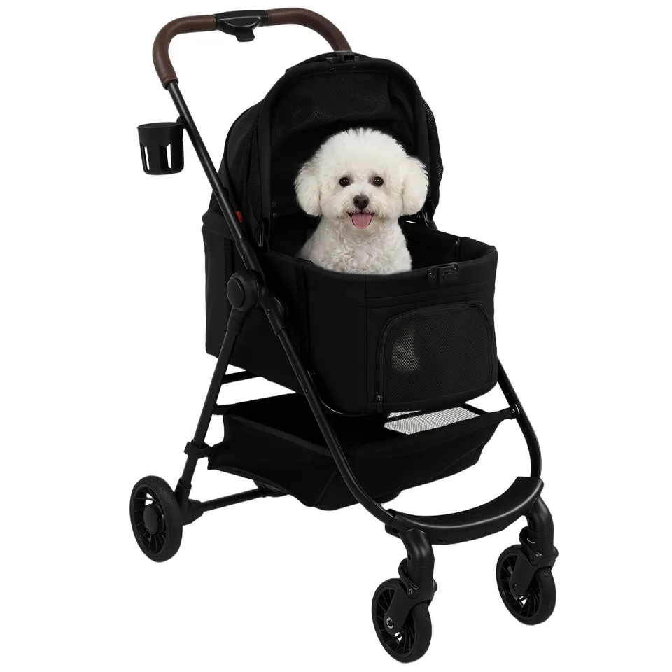 pawhut-poussette-3-en-1-pliable-pour-petits-chiens-et-chats-avec-panier-amovible image 1