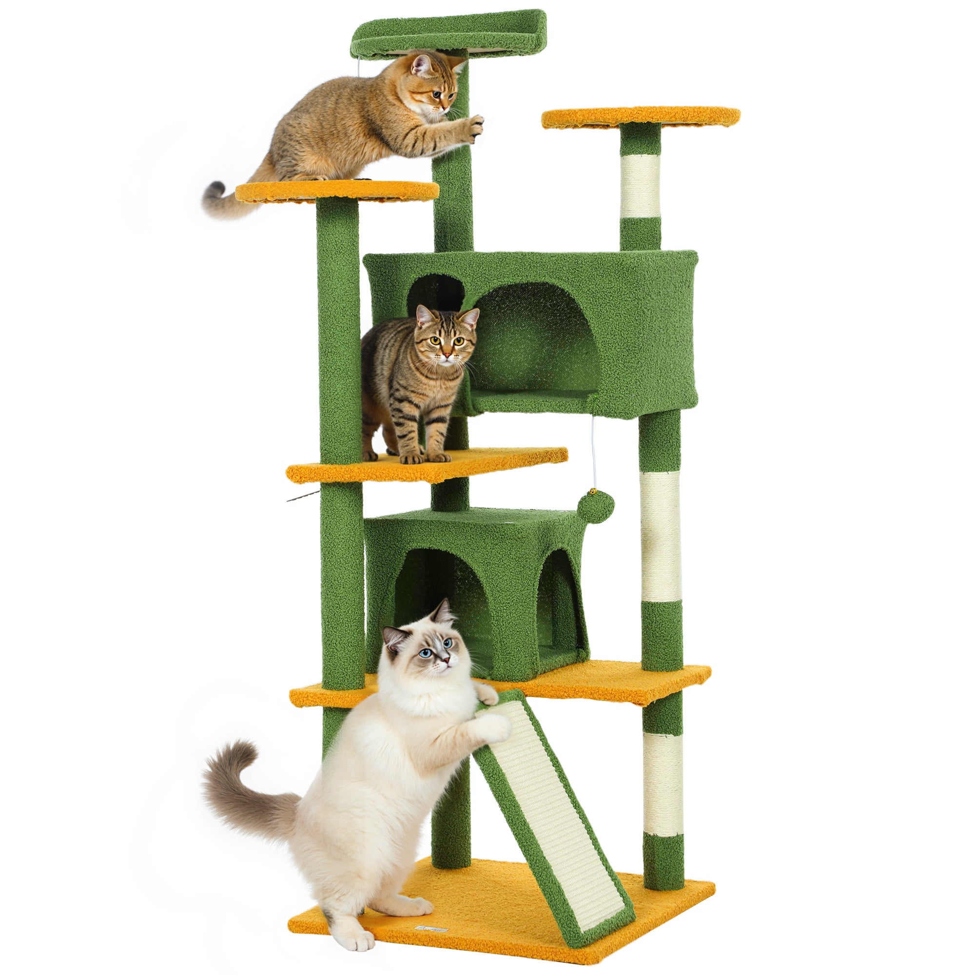 pawhut-arbre-chat-137-cm-54-vert-avec-niches-hamac-rampe-et-griffoirs-sisal image 1