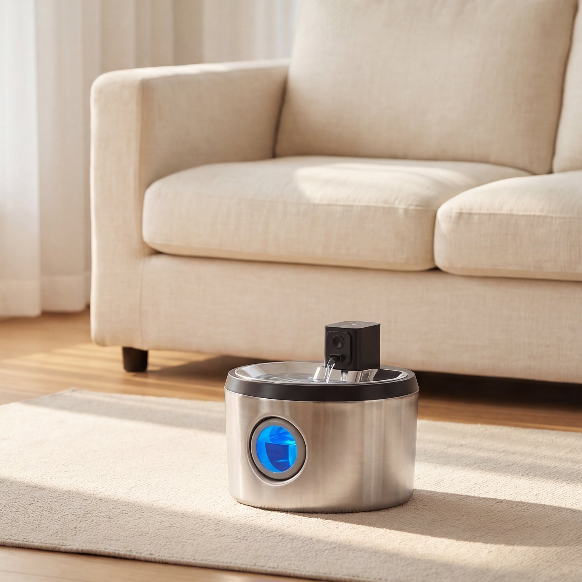 pawhut-fontaine-eau-sans-fil-inox-4l-avec-d-tecteur-de-mouvement-6-filtres image 4