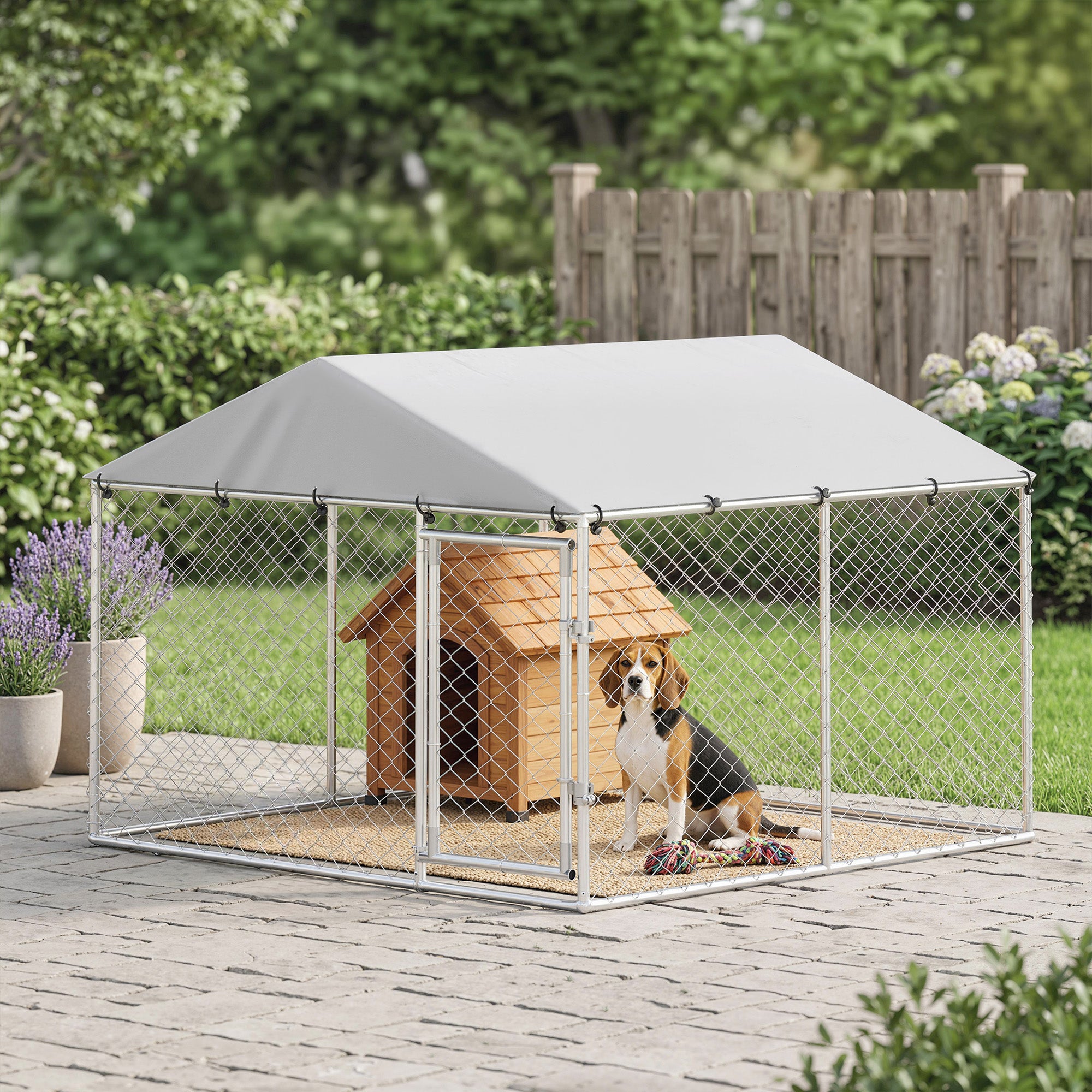 pawhut-chenil-ext-rieur-chien-228-x-228-x-170-cm-grillag-gris-argent image 3