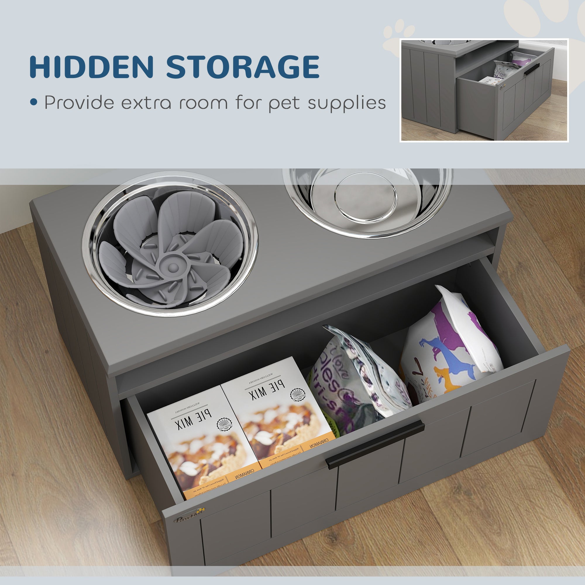 pawhut-station-d-alimentation-sur-lev-e-pour-chien-avec-2-bols-inox-tiroir-25l-e image 8