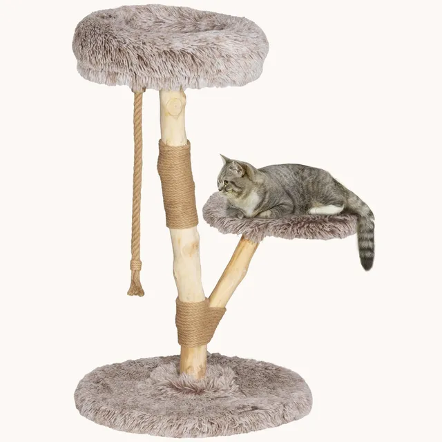 pawhut-arbre-chat-89-cm-poteaux-bois-et-jute-avec-lit-et-jouet-marron image 1