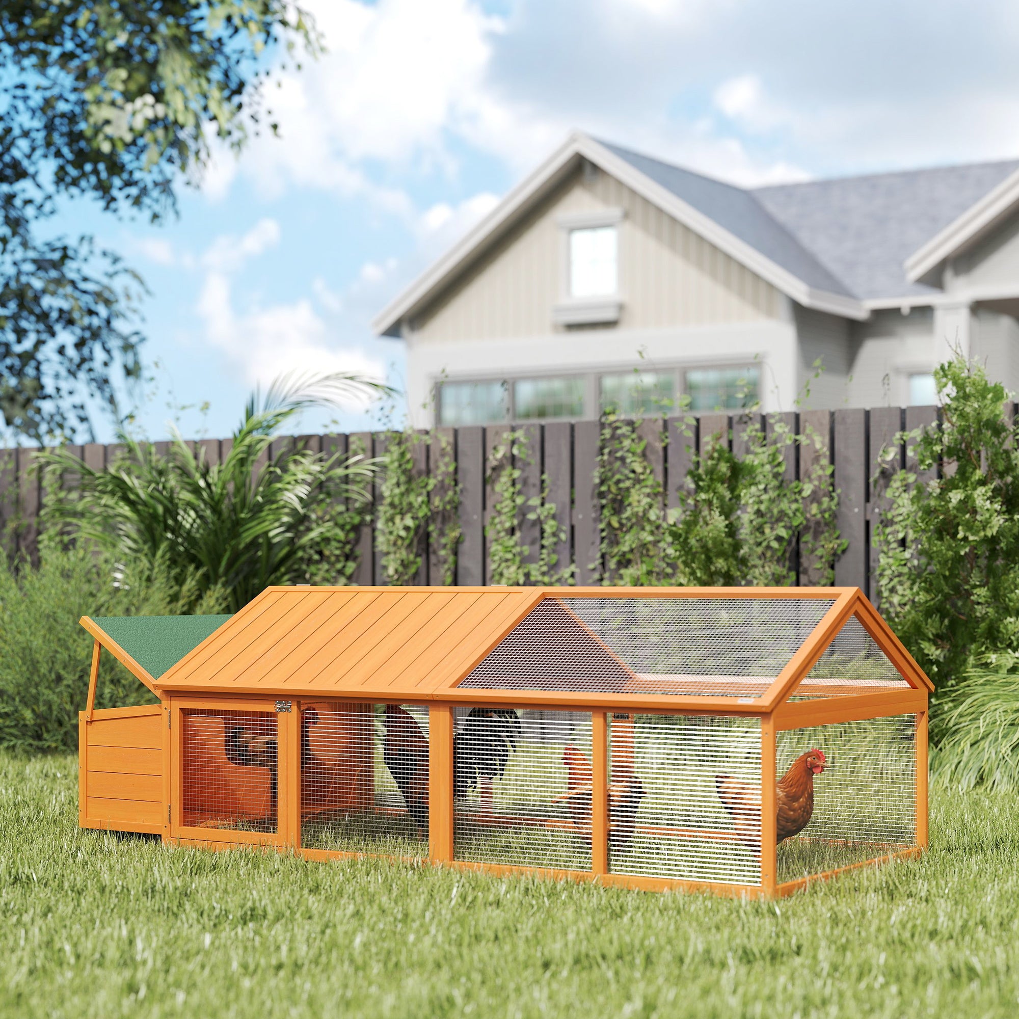 pawhut-poulailler-grand-enclos-95-pouces-avec-pondoir-et-toit-relevable-orange image 4