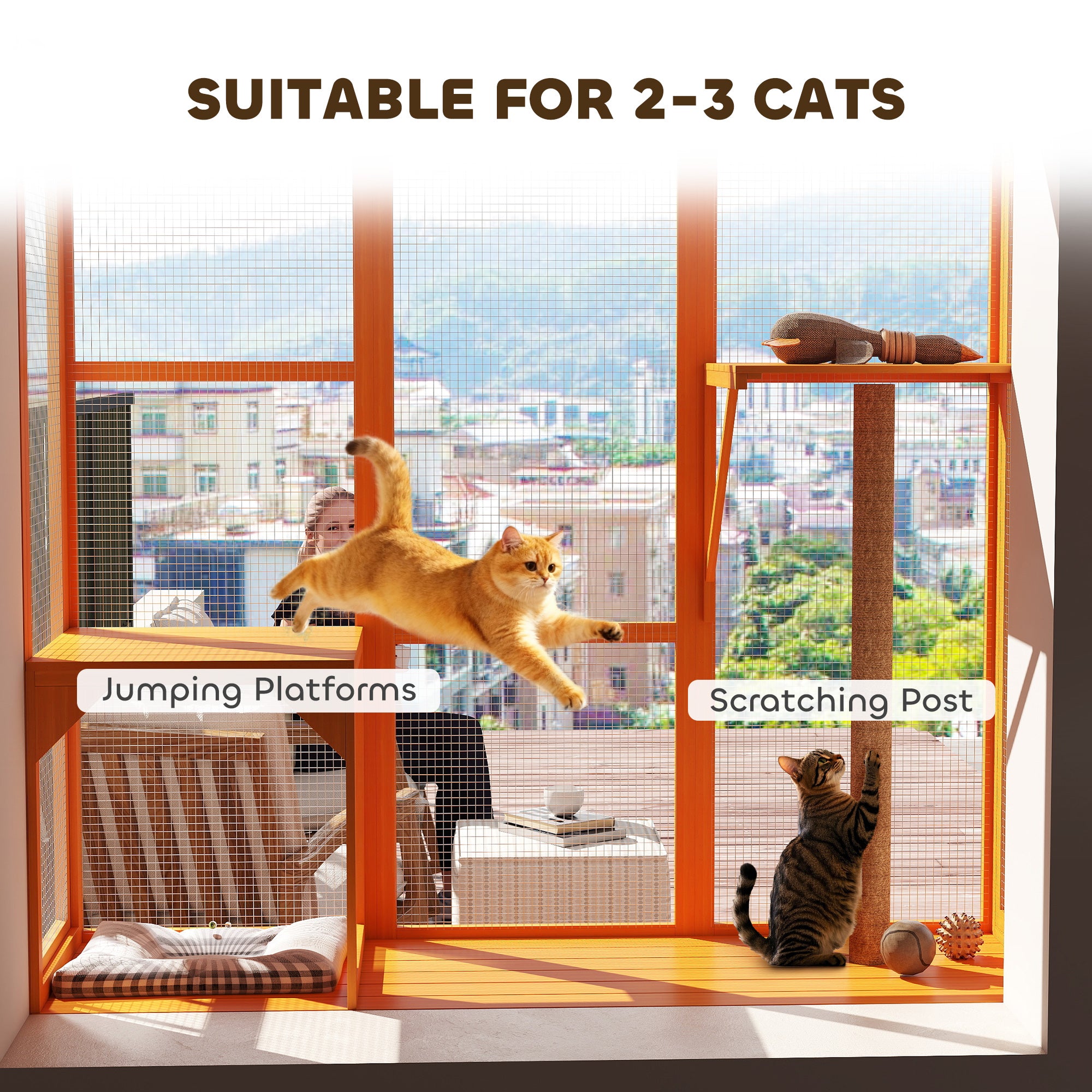 pawhut-arbre-chat-mural-fen-tre-155-cm-2-3-chats-avec-plateformes-orange image 8