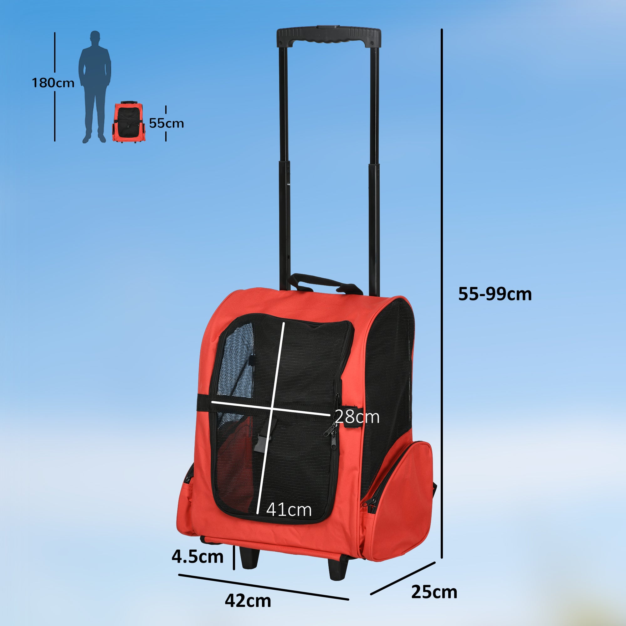pawhut-sac-dos-transport-chat-roulettes-trolley-t-lescopique-42-x-25-x-55-cm-rou image 5