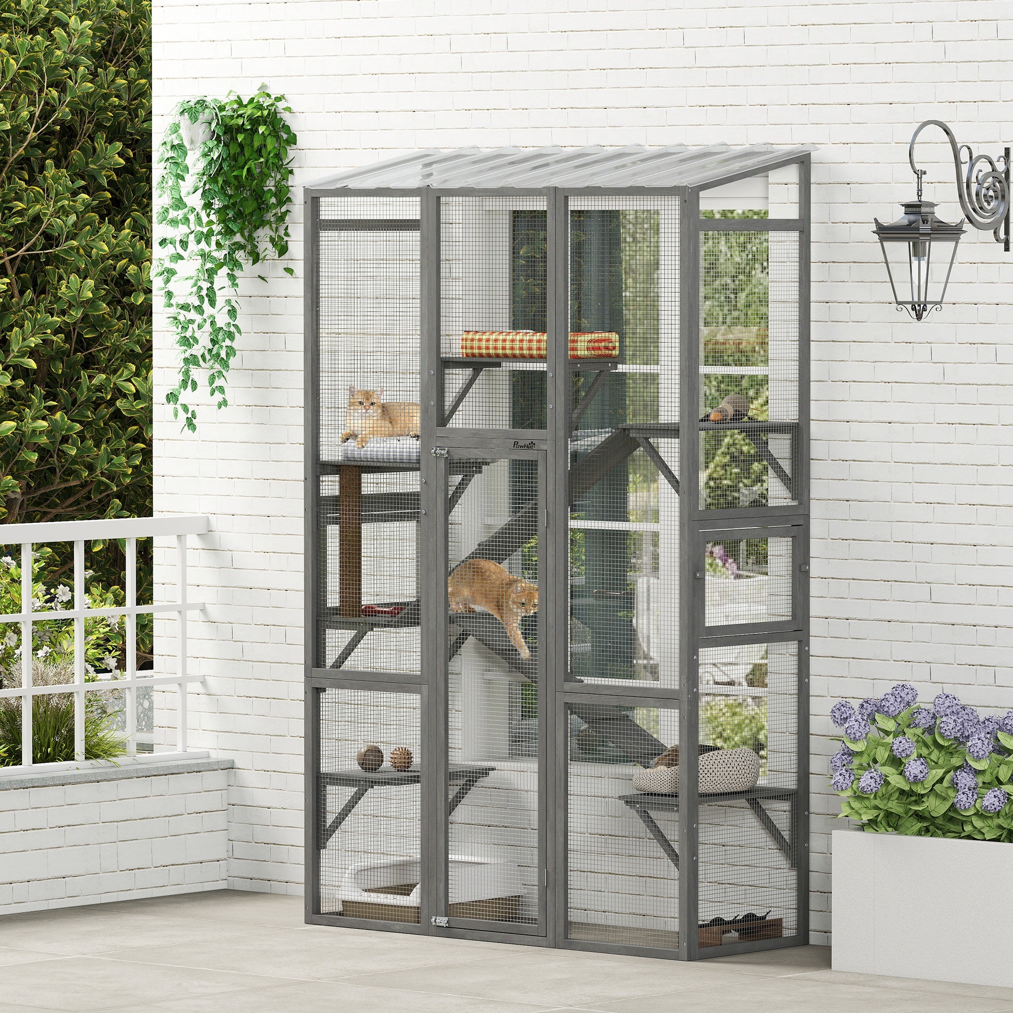 pawhut-grand-catio-d-ext-rieur-gris-avec-6-plateformes-et-griffoir image 3