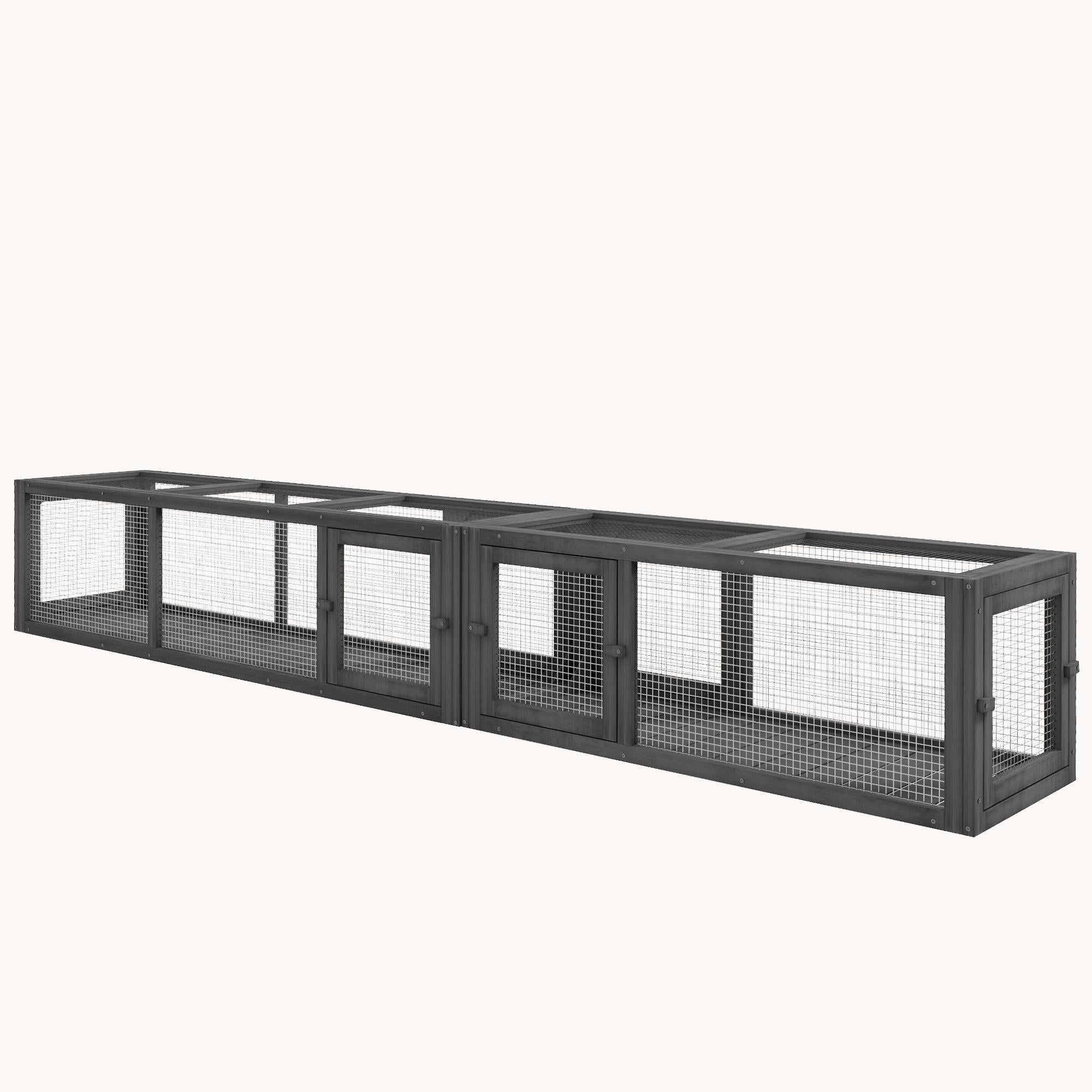 pawhut-tunnel-chat-ext-rieur-bois-250-cm-8-portes-modulable-gris-fonc image 3