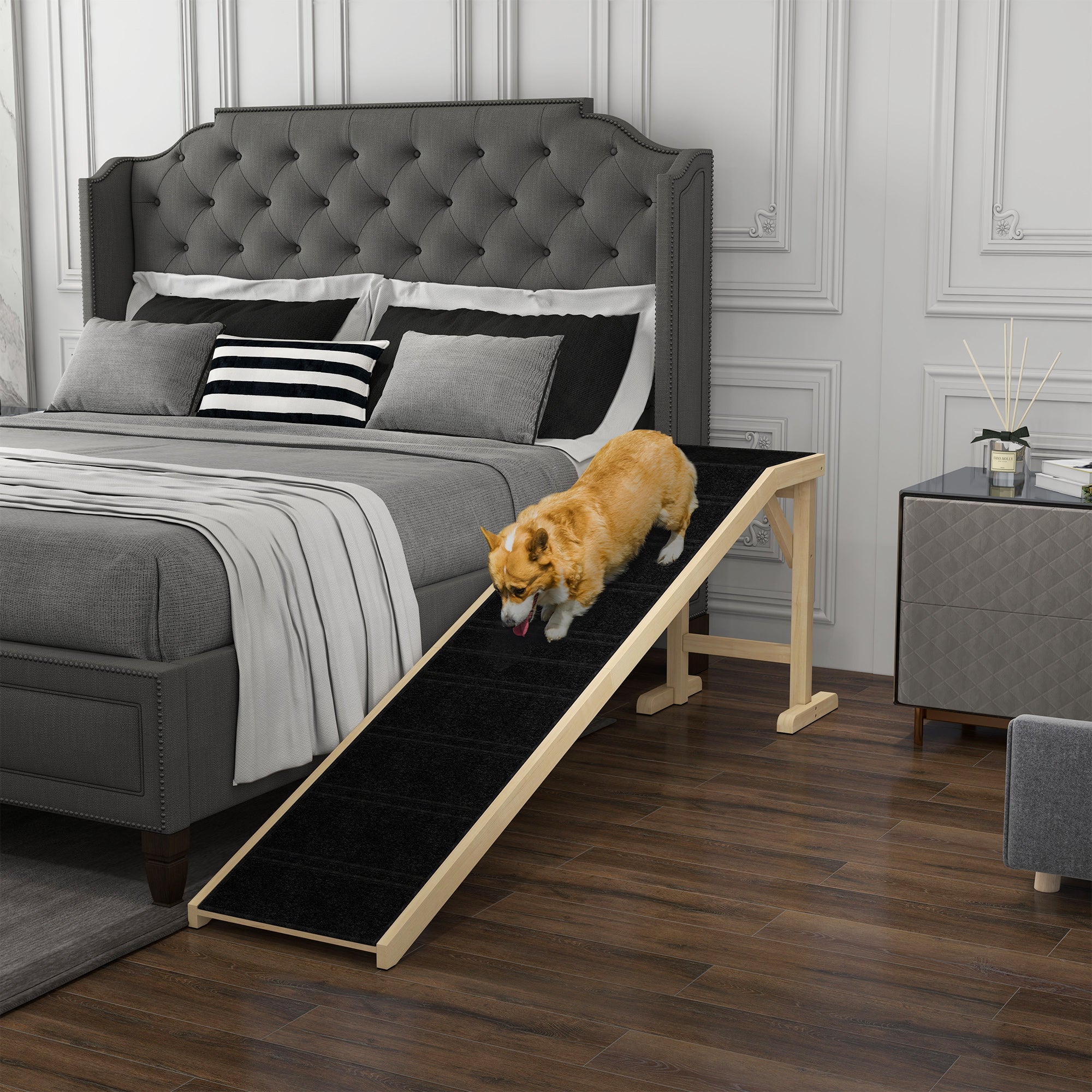 pawhut-rampe-pour-chien-74-x16-x25-avec-tapis-antid-rapant-et-plateforme-naturel image 5