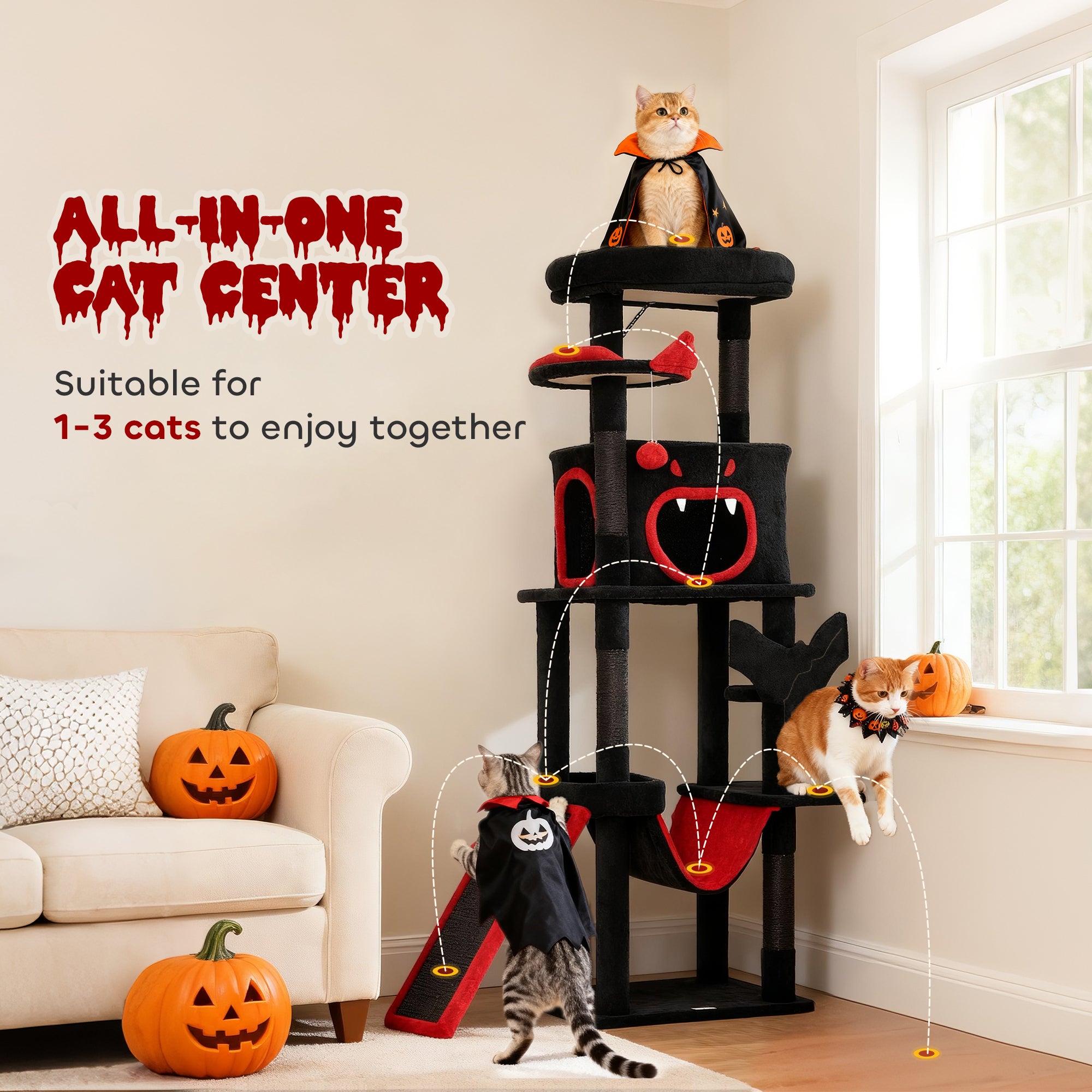 pawhut-arbre-chat-gothique-halloween-152-cm-cercueil-chauve-souris image 6