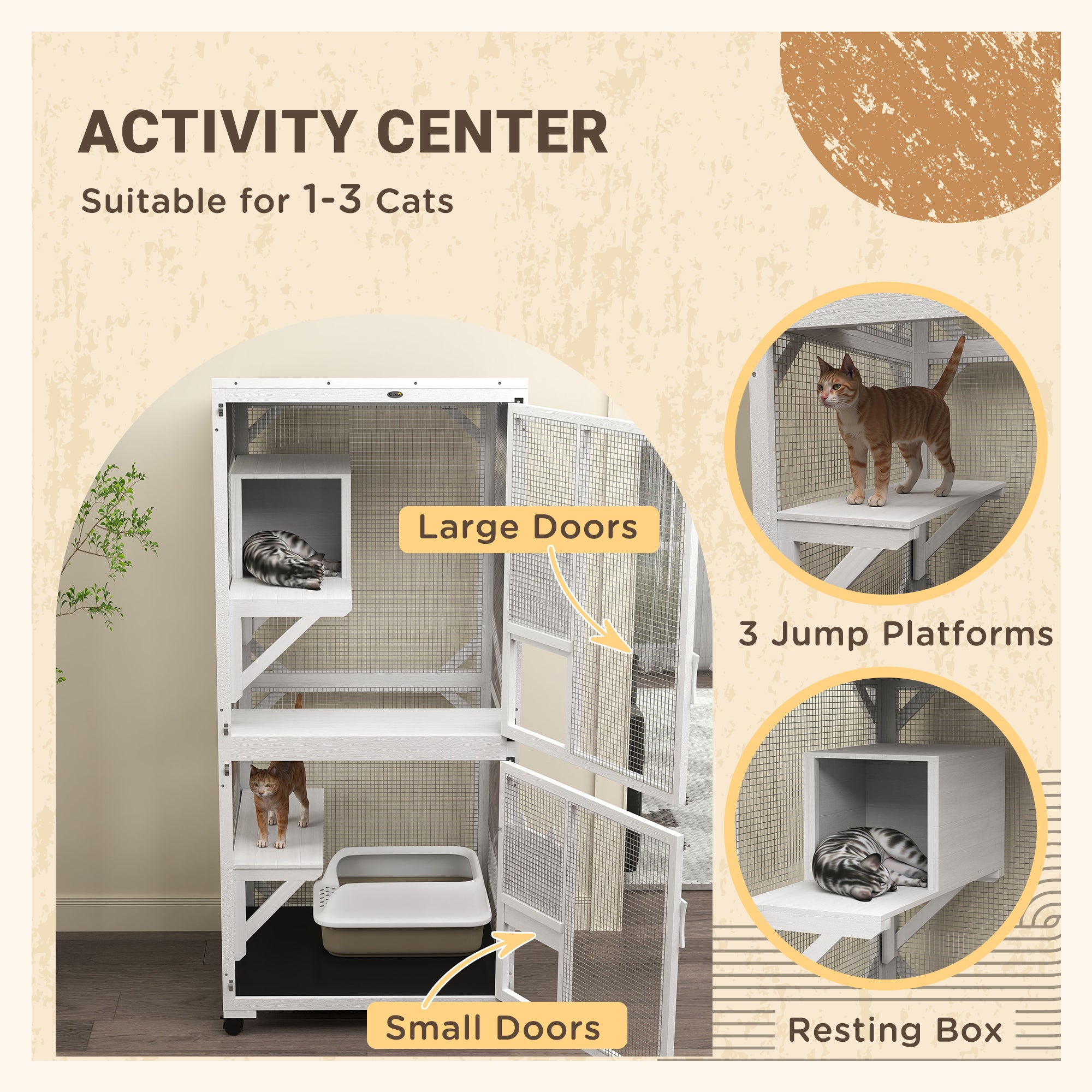 pawhut-catio-sur-lev-roulettes-182-cm-avec-plateformes-et-toit-blanc image 6