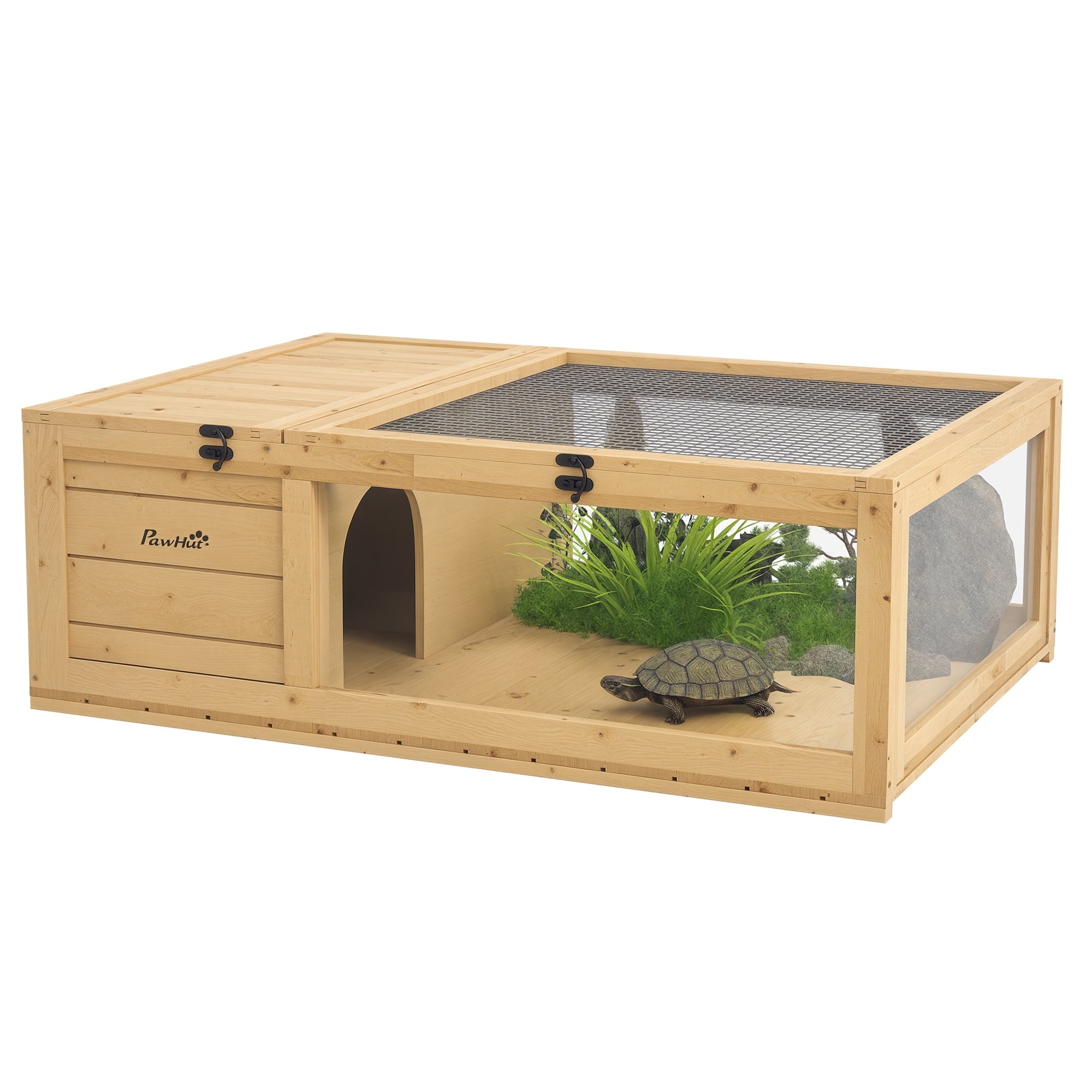 pawhut-maison-tortue-en-bois-2-pi-ces-jaune-clair-habitat-reptile-d-int-rieur image 1