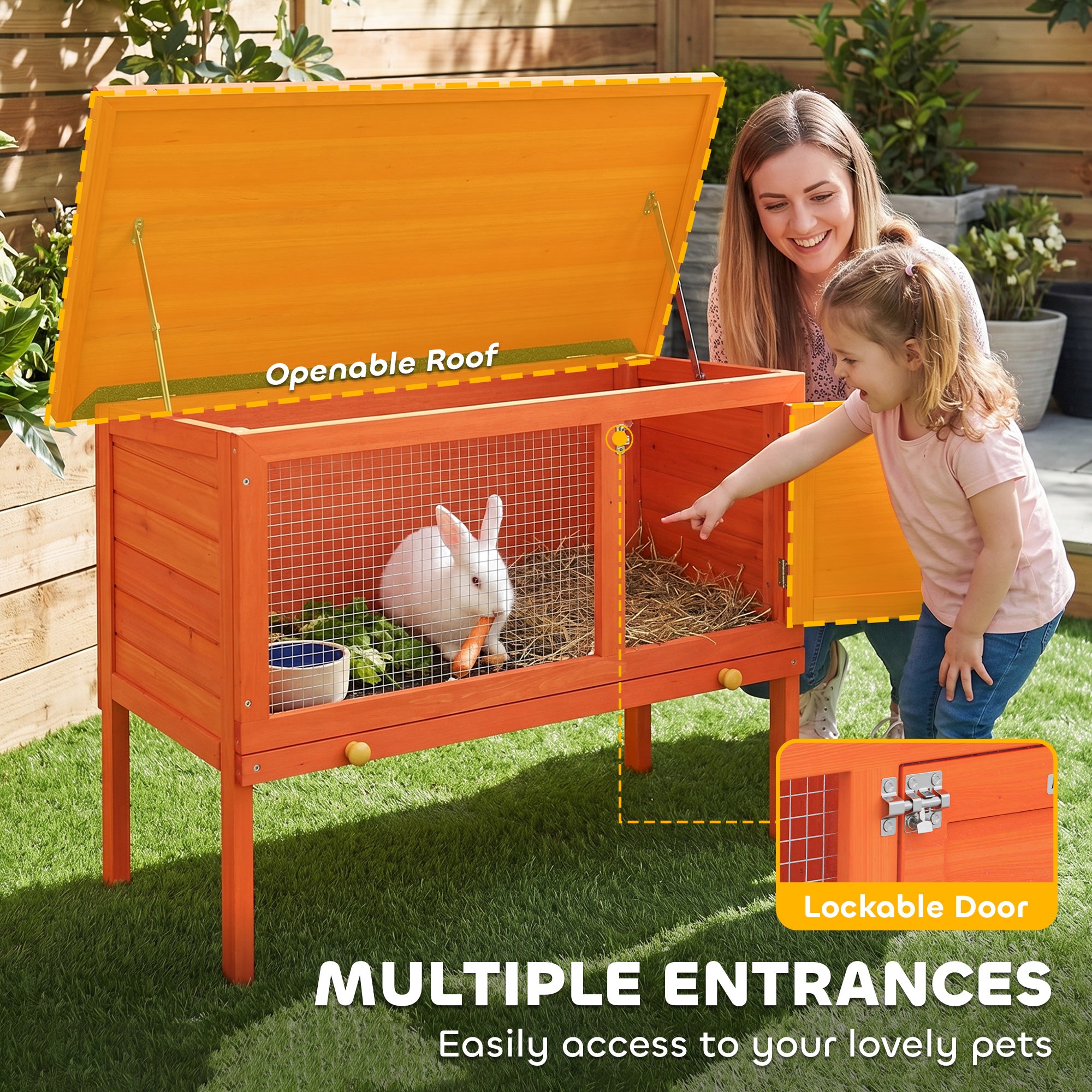 pawhut-cage-en-bois-pour-lapin-avec-toit-ouvrant-et-tiroir-orange image 7