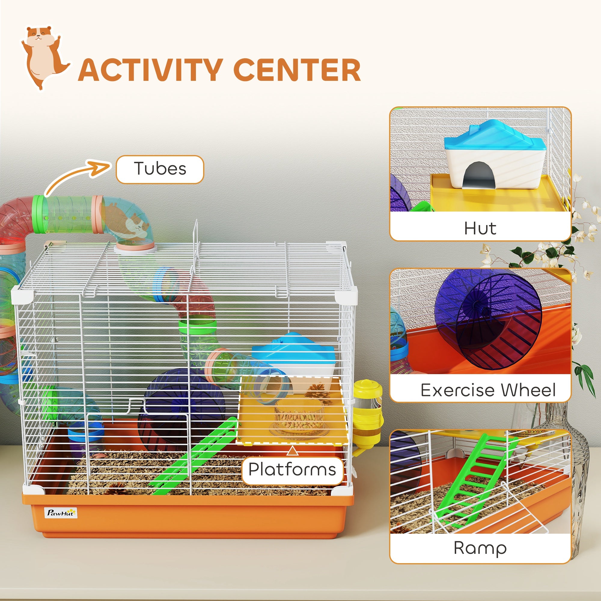 pawhut-cage-hamster-18-2-niveaux-avec-tubes-et-accessoires-orange image 6