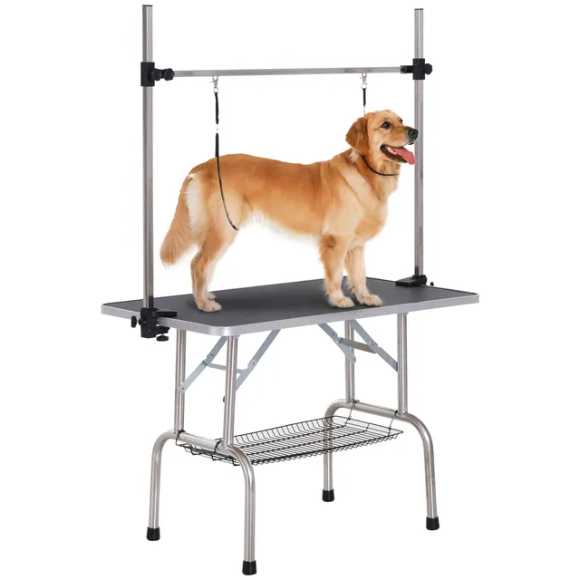 pawhut-table-de-toilettage-pliante-r-glable-107-x-60-x-164-cm-noire image 1
