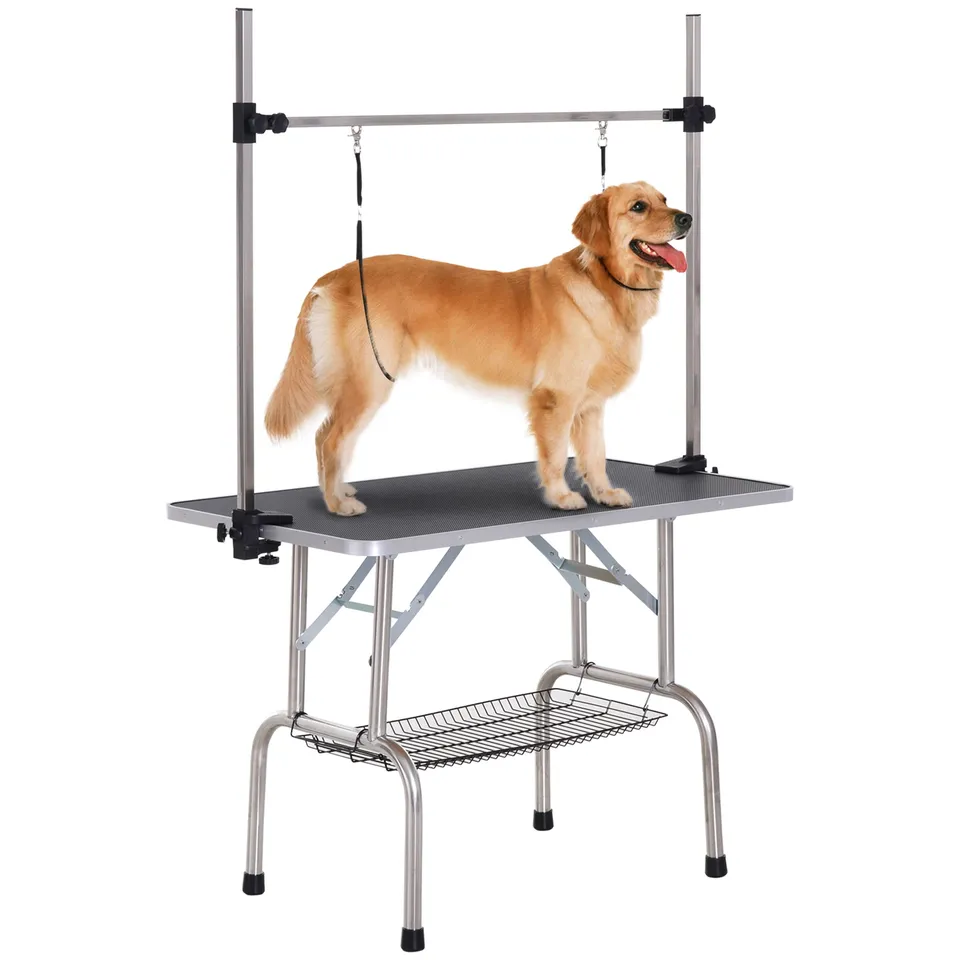 pawhut-table-de-toilettage-pliante-r-glable-107-x-60-x-164-cm-noire image 1