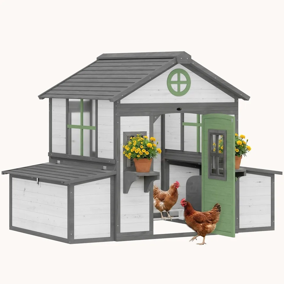 pawhut-poulailler-bois-182-x-126-x-136-cm-pour-2-4-poules-avec-2-pondoirs-blanc image 1