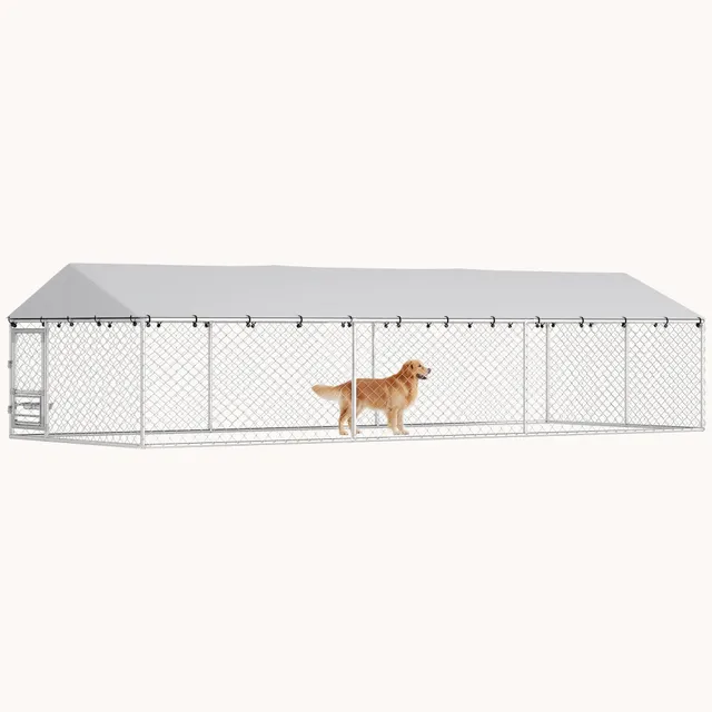 pawhut-grand-chenil-chien-ext-rieur-avec-toit-bols-rotatifs-et-double-verrou-arg image 1