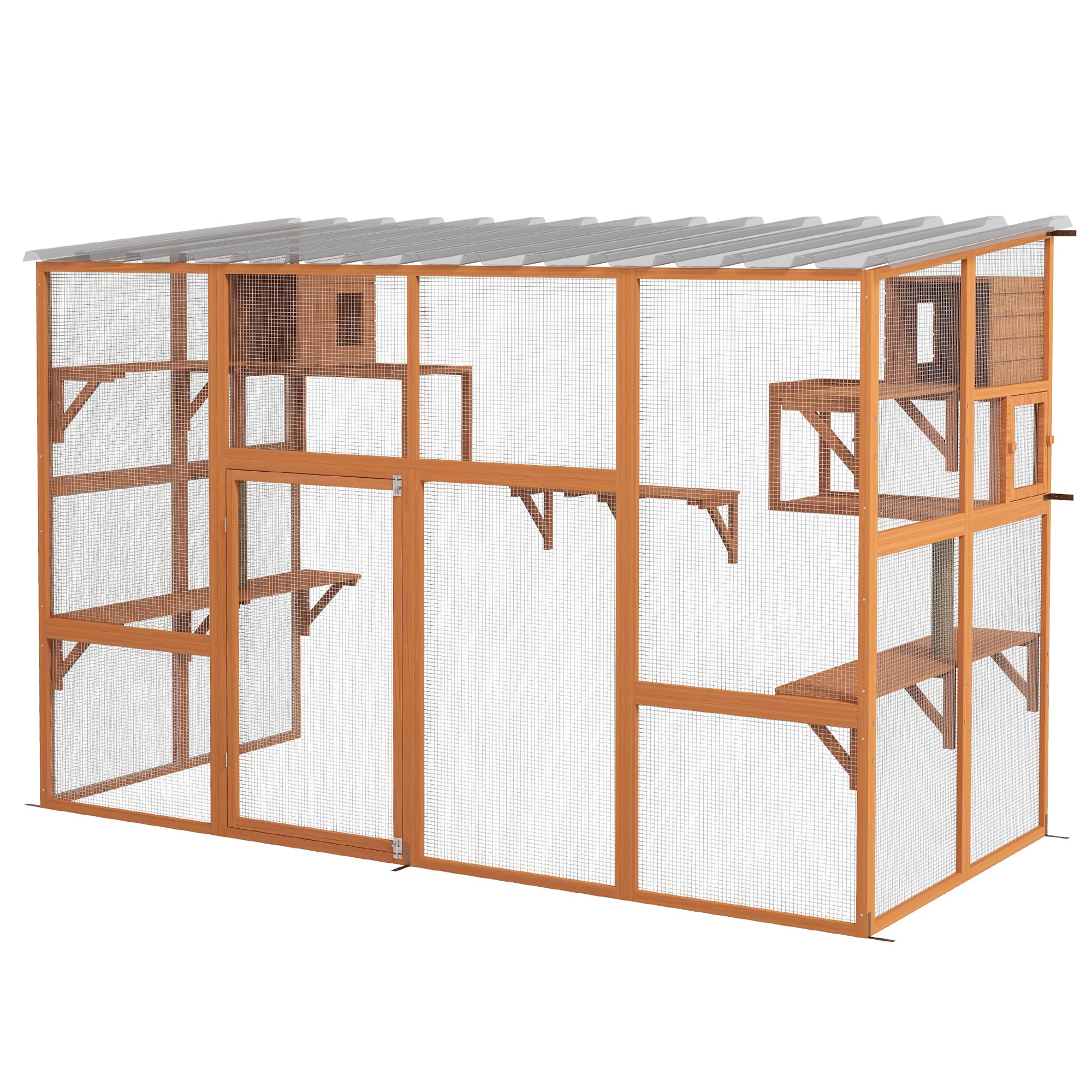 pawhut-catio-enclos-ext-rieur-walk-in-orange-avec-plateformes-et-condos image 2