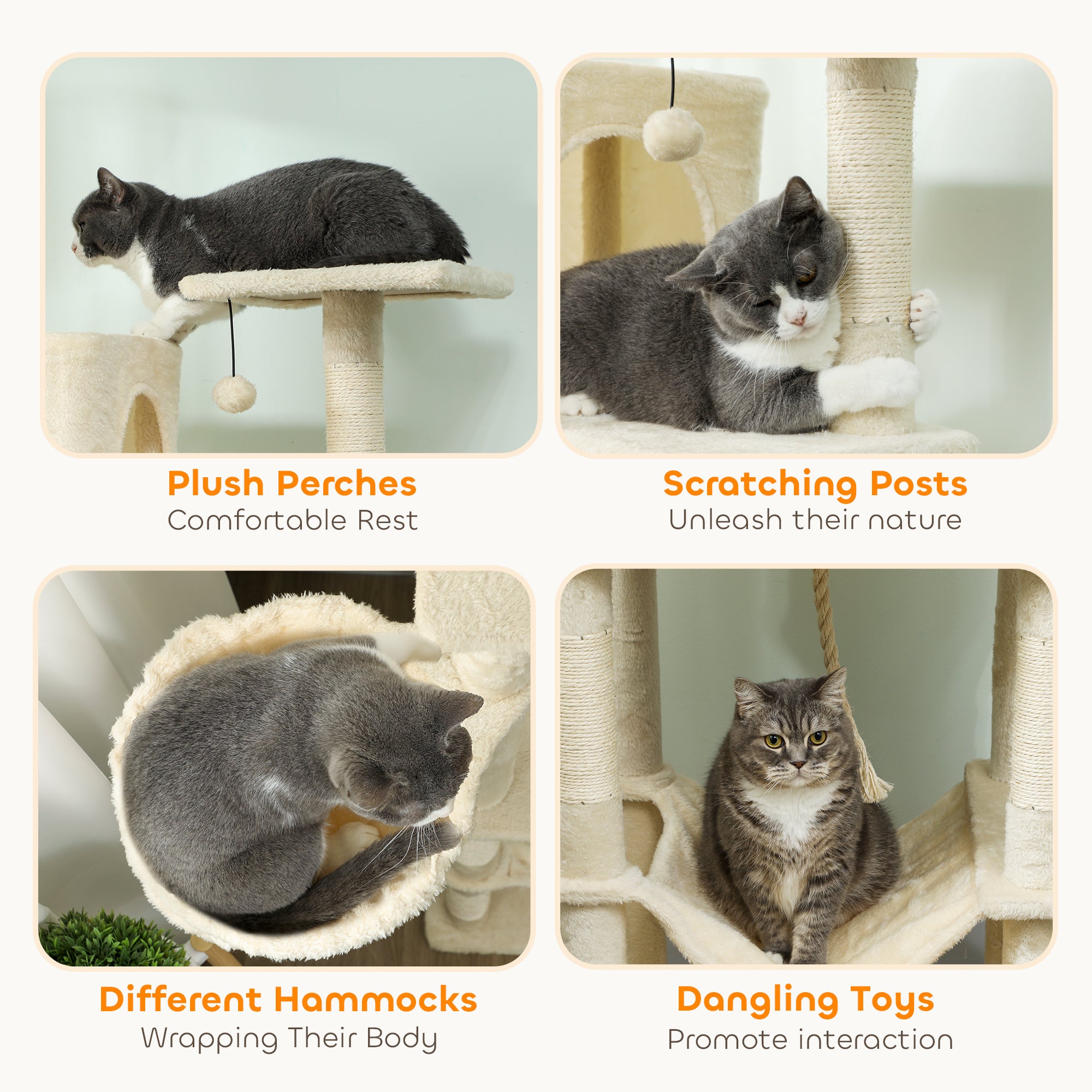 pawhut-grand-arbre-chat-202-cm-avec-6-griffoirs-2-niches-et-2-hamacs-beige image 8