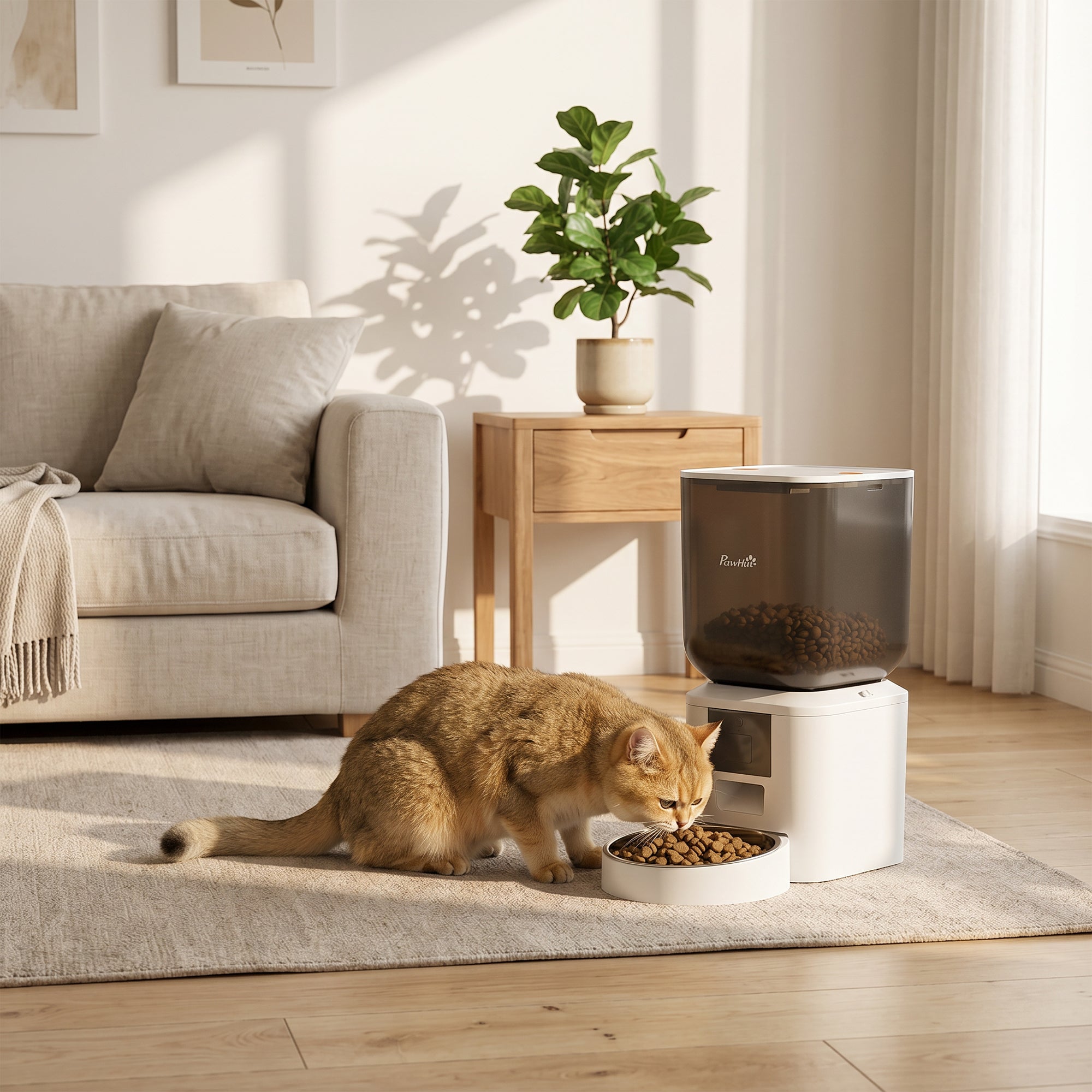pawhut-distributeur-croquettes-chat-automatique-wifi-8l-avec-appel-repas image 3