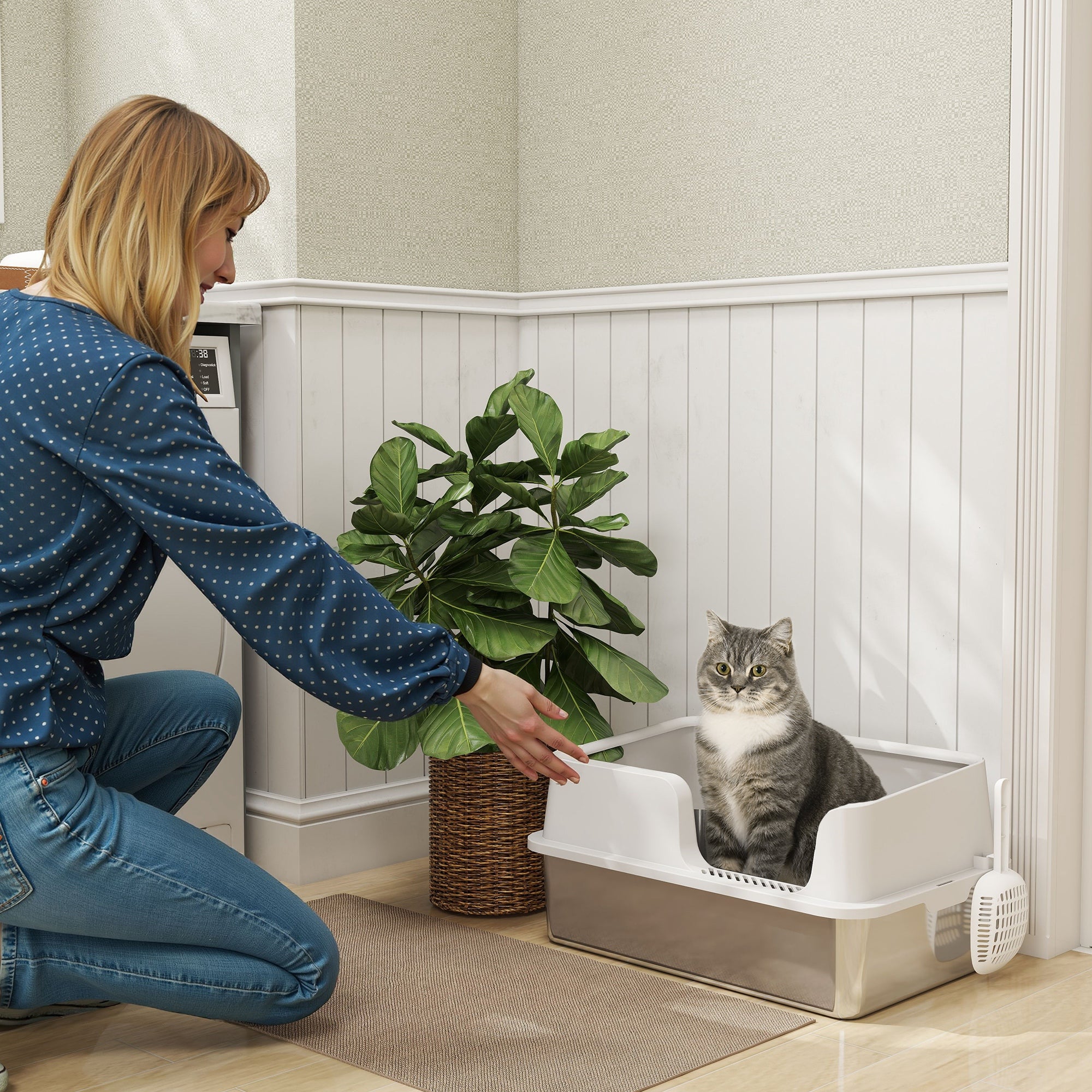 pawhut-bac-liti-re-inox-extra-large-avec-couvercle-et-pelle-gris-clair image 3
