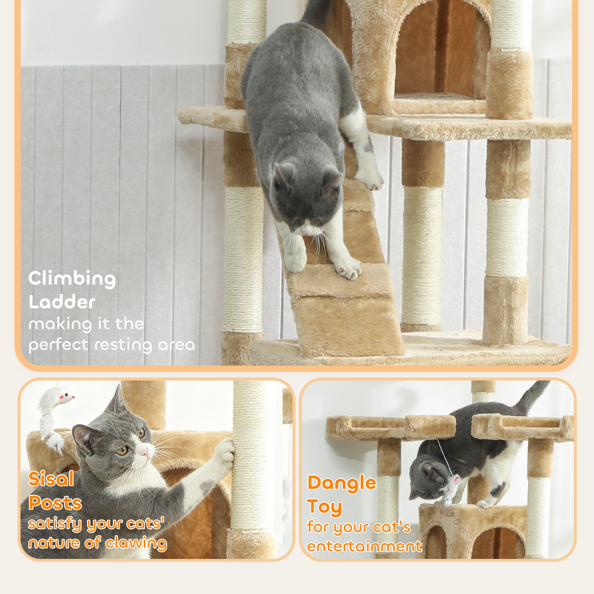 pawhut-arbre-chat-68-avec-2-niches-perchoirs-et-griffoirs-marron-clair image 7