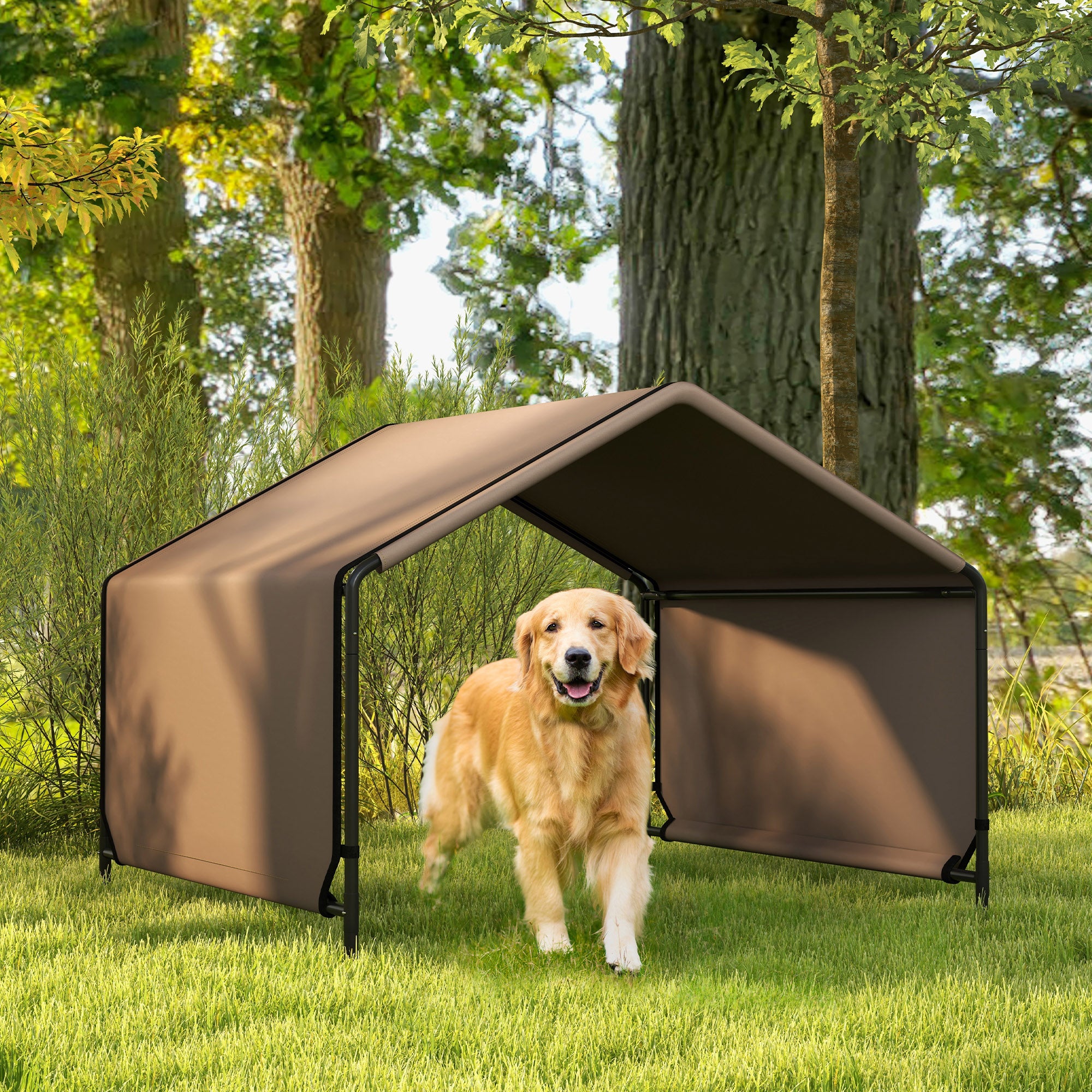 pawhut-tente-d-ombre-pour-chien-portable-hydrofuge-marron image 3