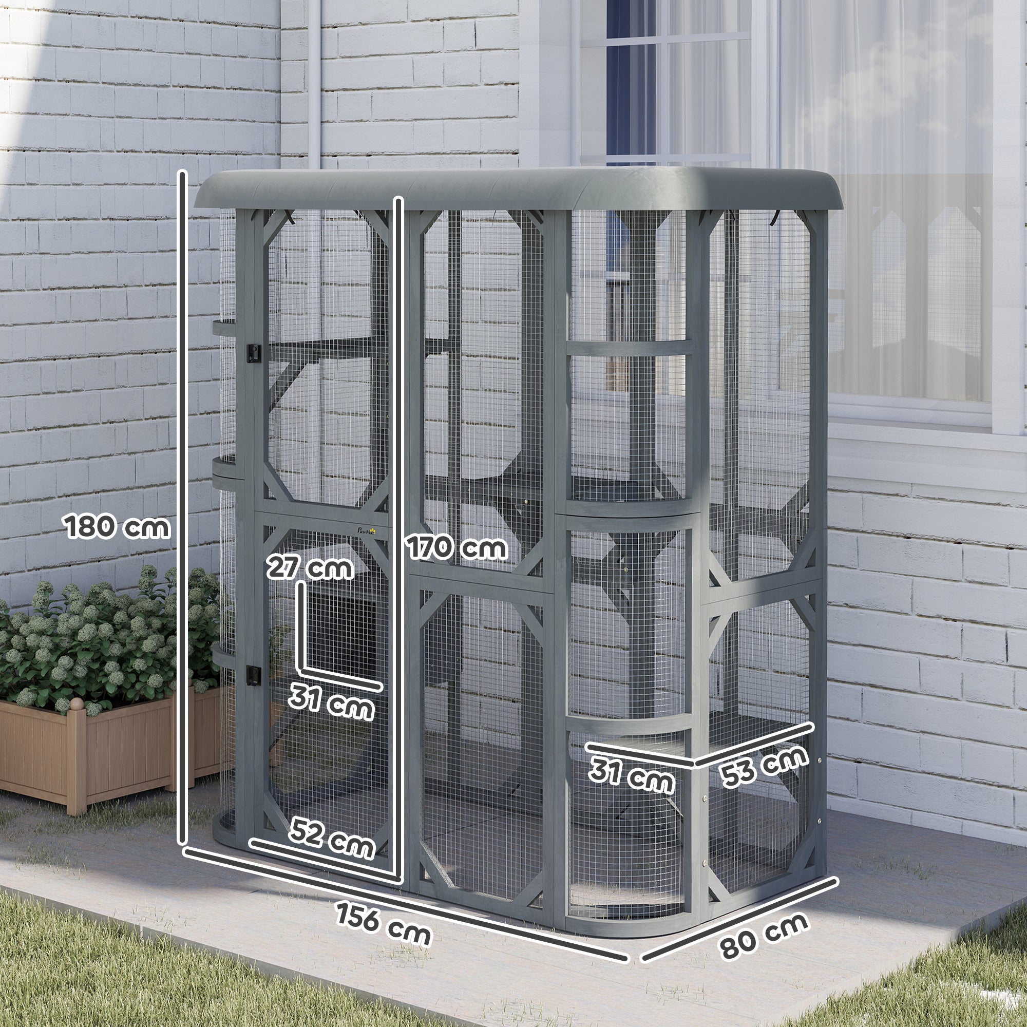 pawhut-pavillon-d-aventure-ext-rieur-pour-chat-walk-in-156-x-80-x-180-cm-gris image 5