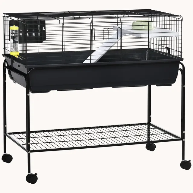 pawhut-cage-2-tages-pour-petits-animaux-avec-support-amovible-tag-re-et-roulette image 1