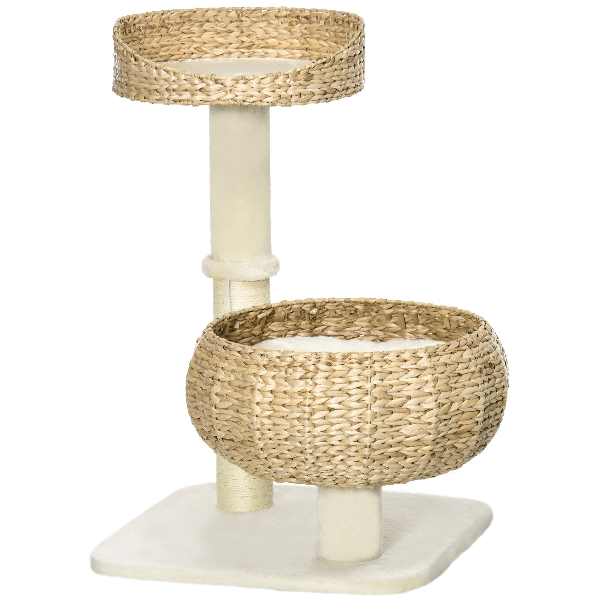 pawhut-arbre-chat-maison-paille-tress-e-72-cm-avec-griffoirs-et-coussins image 2