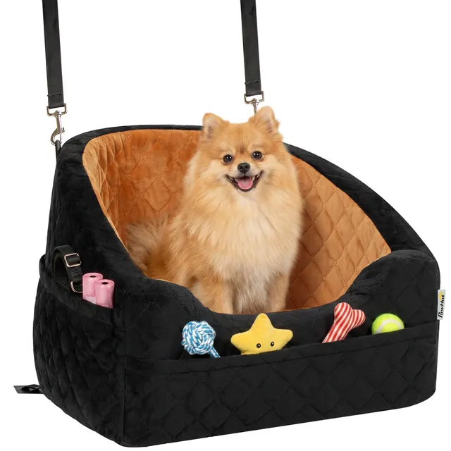 pawhut-si-ge-auto-pour-chien-petit-chien-moins-de-10kg-avec-coussin-pais-marron image 1