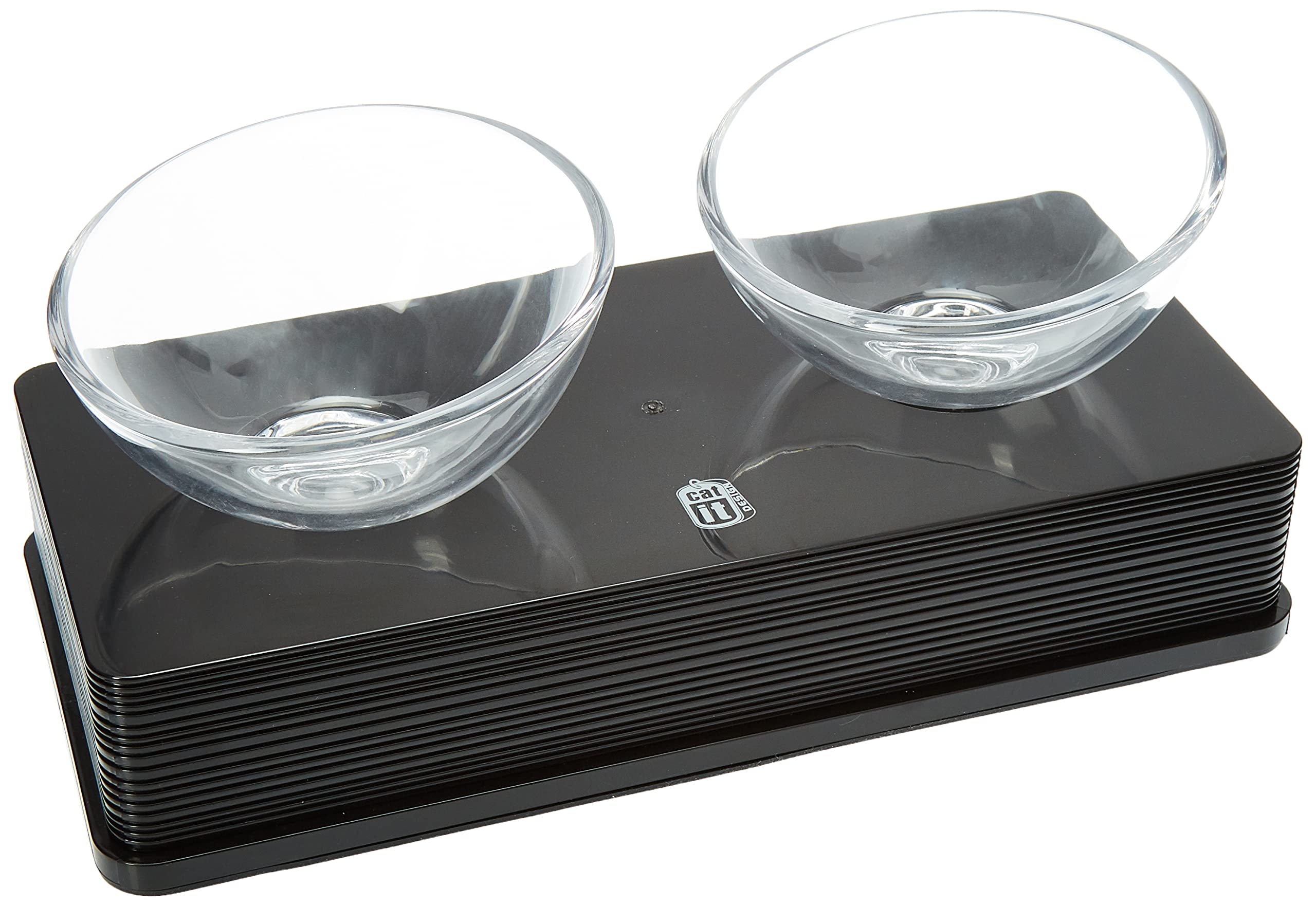 catit-design-double-bol-verre-2-x-200-ml-sur-support-noir image 1