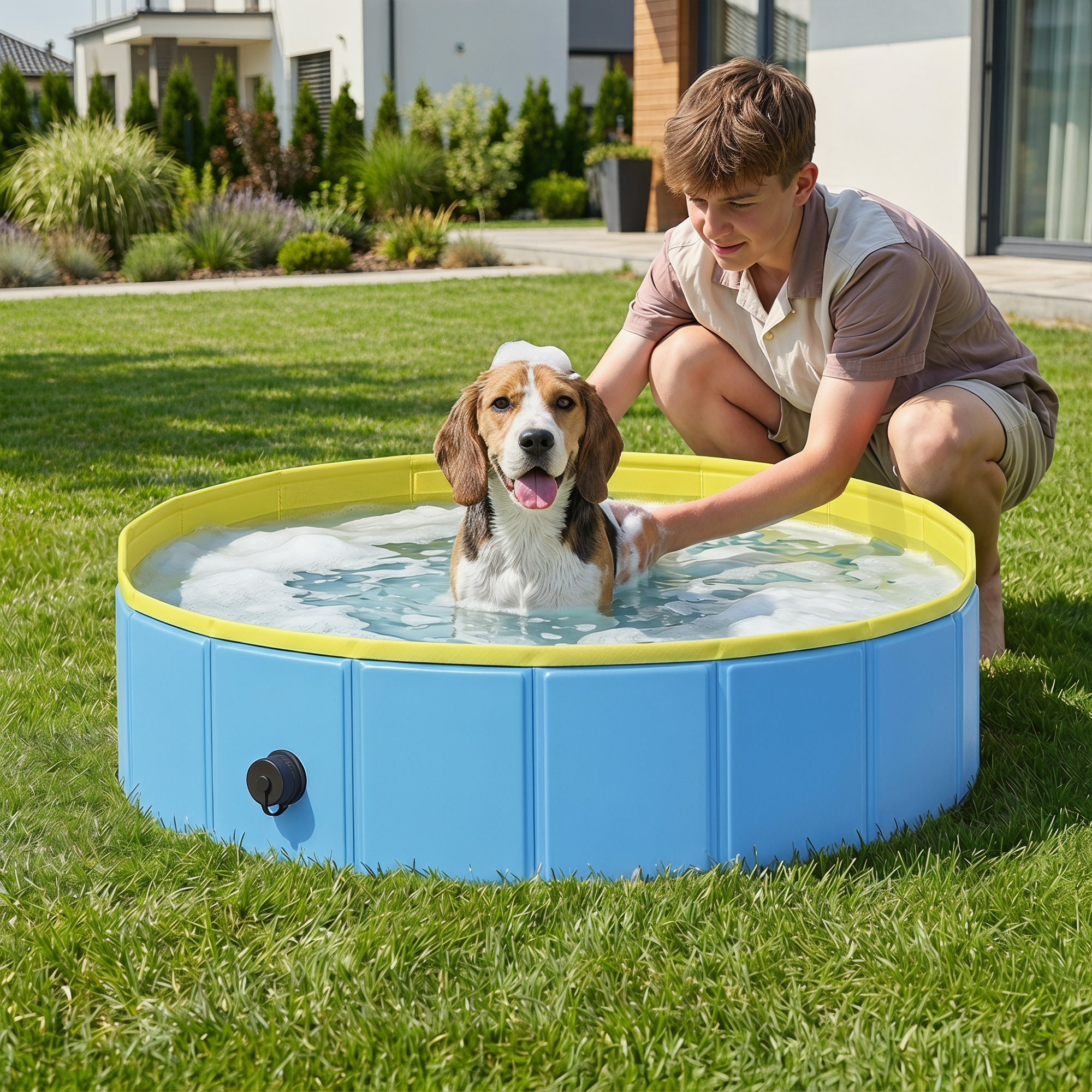 pawhut-piscine-chien-pliable-100-x-30-cm-bleu-jaune image 3