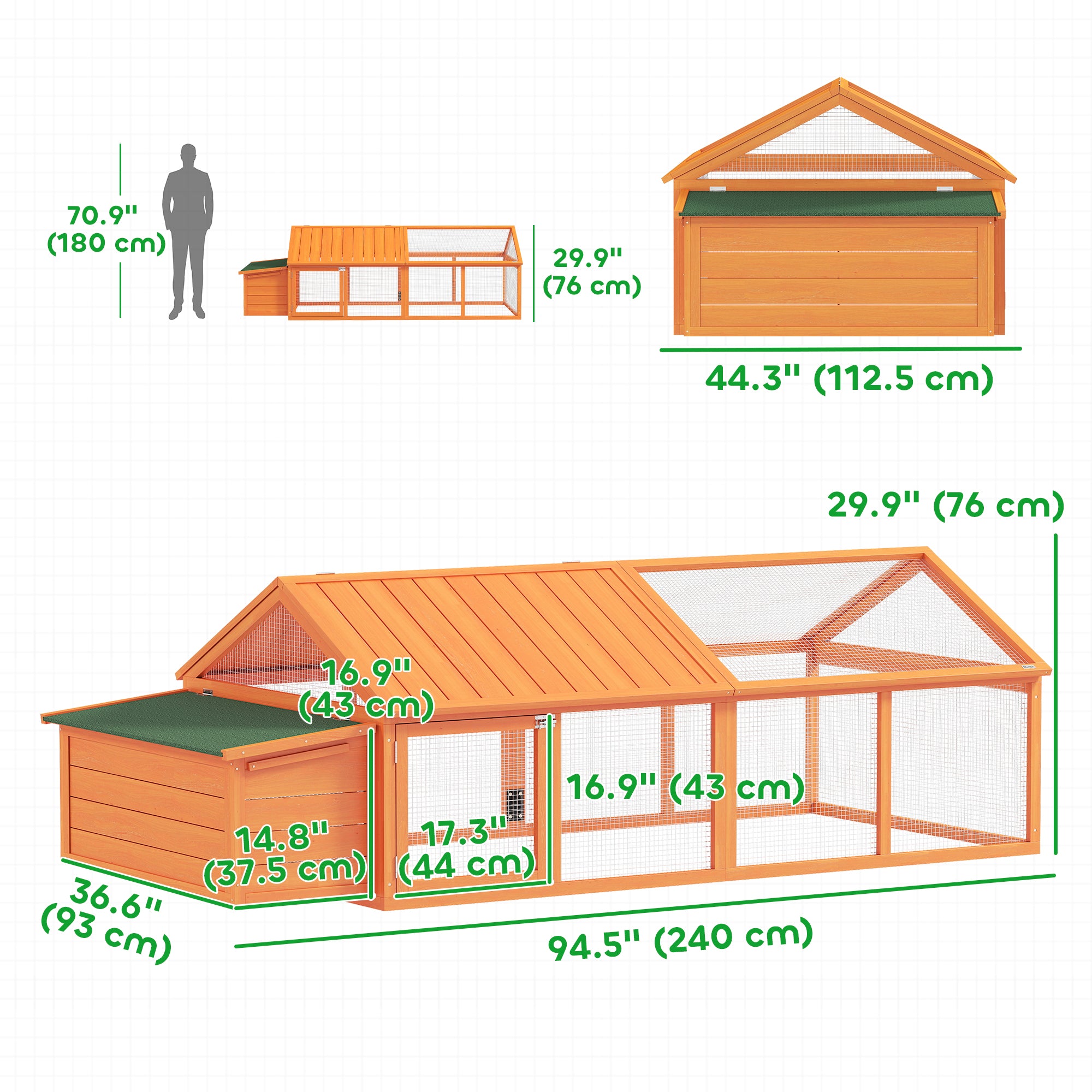 pawhut-poulailler-grand-enclos-95-pouces-avec-pondoir-et-toit-relevable-orange image 5