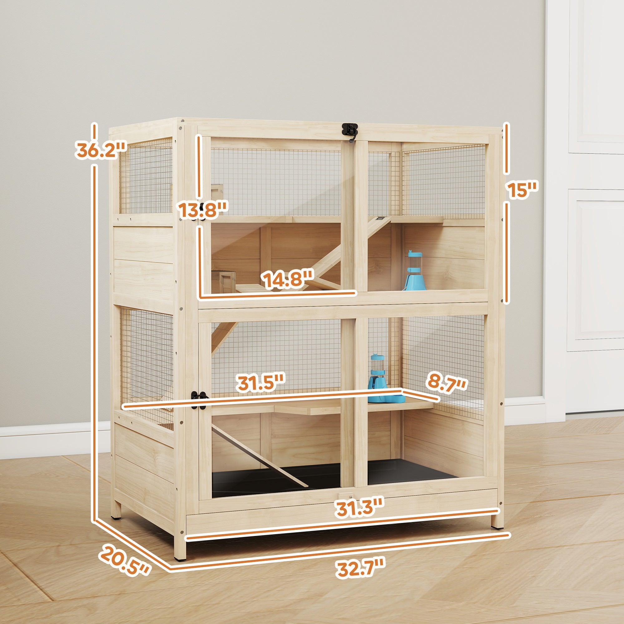 pawhut-cage-hamster-bois-4-niveaux-avec-toit-grillag-et-tiroir-84-x-53-x-91-cm image 5