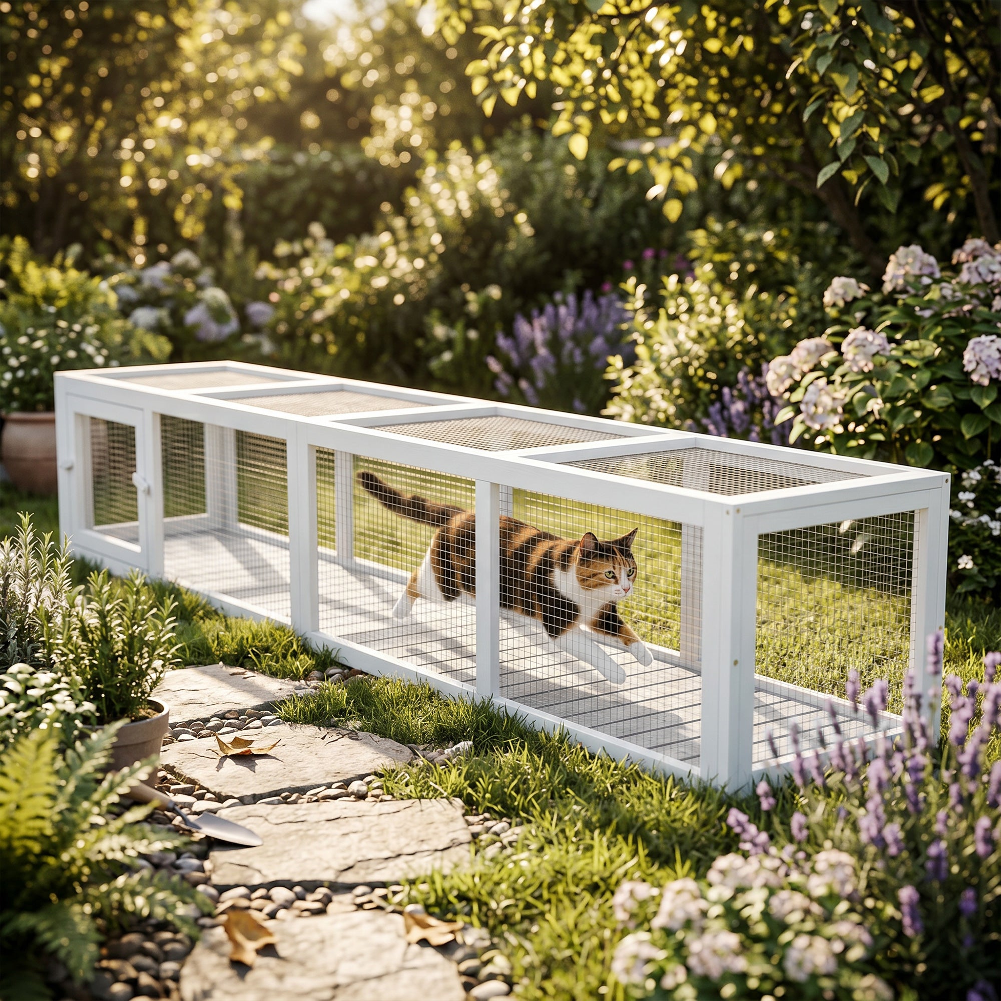 pawhut-tunnel-ext-rieur-pour-chat-79-en-bois-avec-b-che-blanc image 4