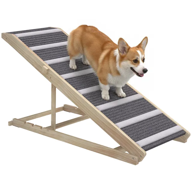 pawhut-rampe-pliable-pour-chien-pour-canap-ou-lit-4-hauteurs-r-glables-naturel image 1