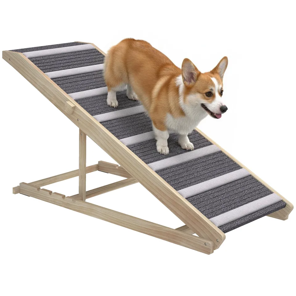 pawhut-rampe-pliable-pour-chien-pour-canap-ou-lit-4-hauteurs-r-glables-naturel image 1